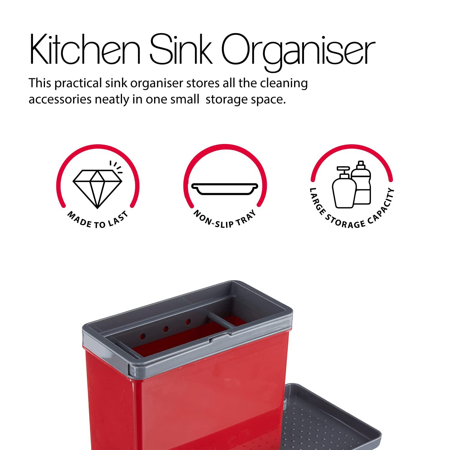 Metaltex USA Metaltex Sink Tidy, Plastic -ABS, Red/Grey, 24 x 13 x 14 cm