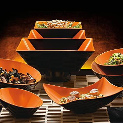 GET G.E.T. B-792-OR/BK Angled Cascading Serving Bowl for Salads, Rice and Dessert, 24 Ounce / 9.25\", Orange/Black, 1 Count (Pack of 1)