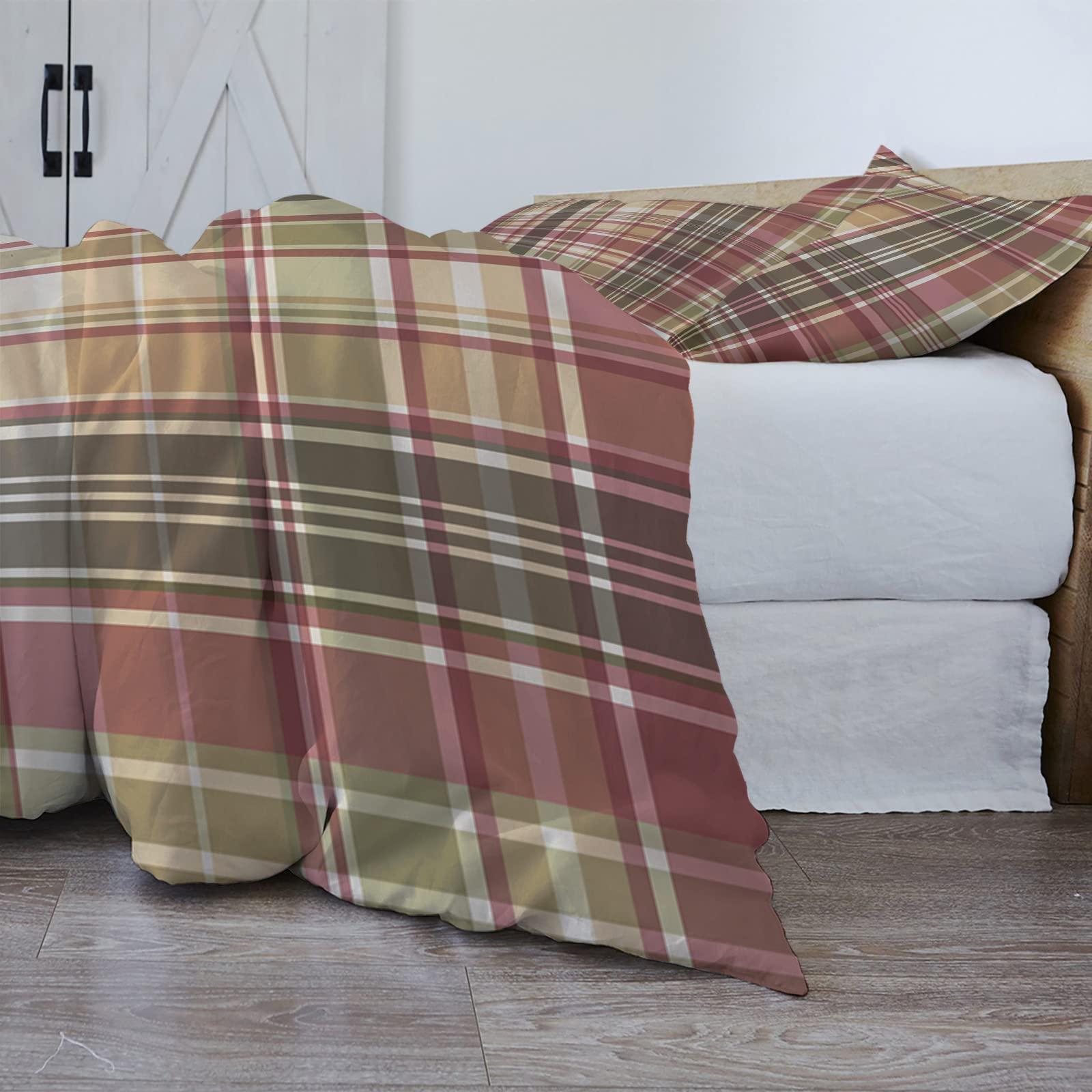 Ldtrchee All Season Duvet Bedding Set, Retro Red Teal Checkered Ultra Soft 3 PCs Quilts Cover Set, Zipper Closure for Toddler Bedding Farmhouse Buffalo Plaid (Queen Size)