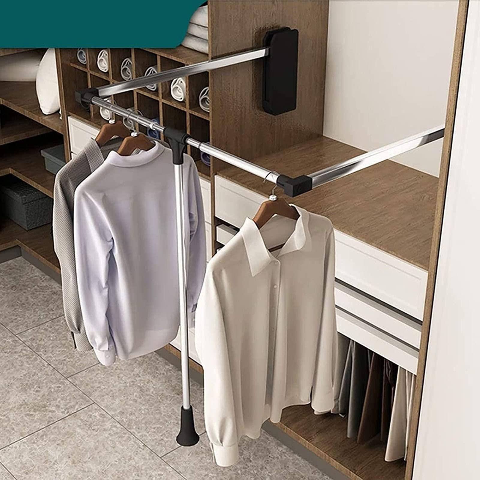 SOBS SOBS Pull Down Closet Rod Rail, Liftable Clothes Hanger Dormitory Clothes Bar Closet Pole Clothing Finishing Rack, Adjustable Width Wall Mounting Industrial Wall Frame, 16-59 in
