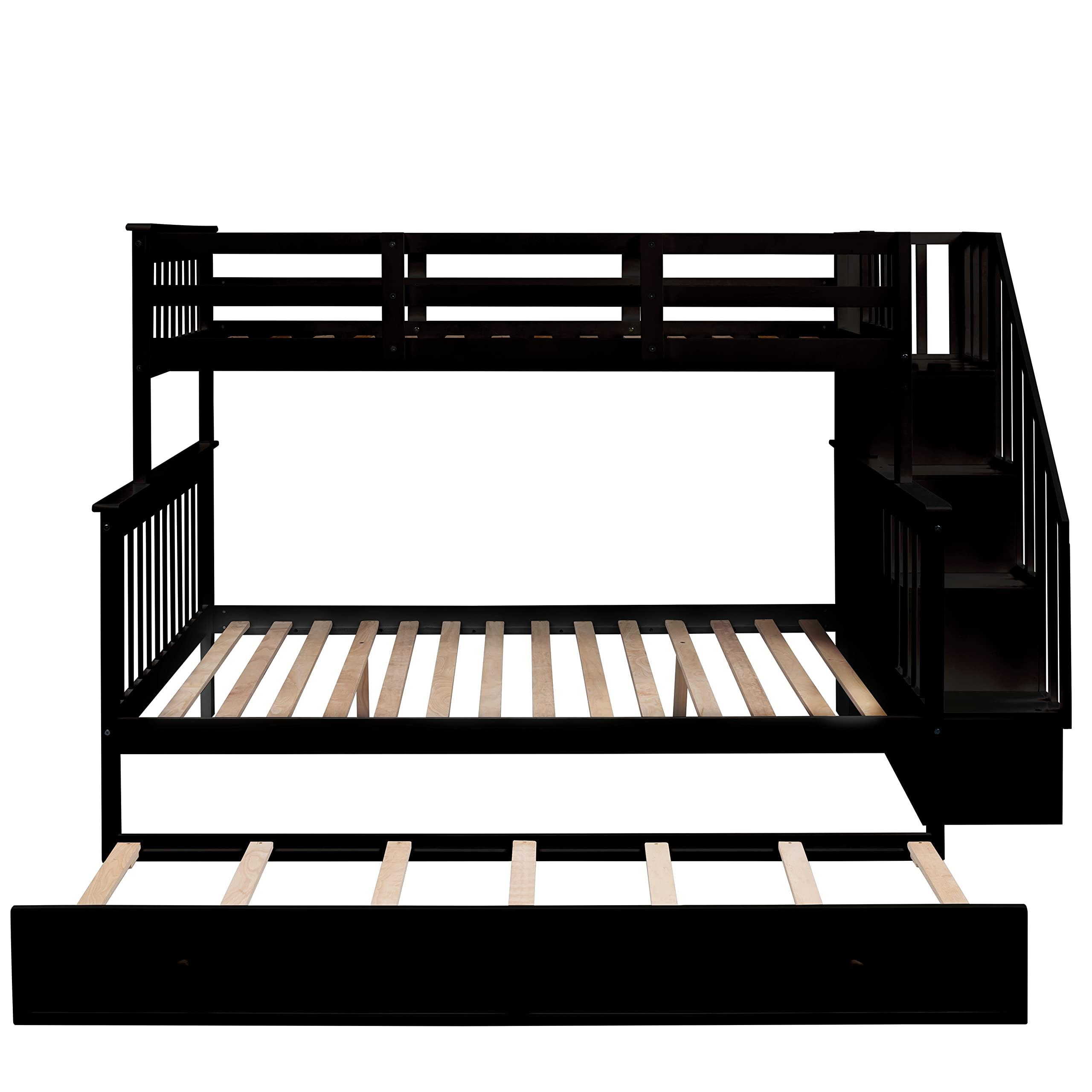 Generic Generic Twin-Over-Full Bunk Bed with Twin Size Trundle, Storage and Guard Rail for Bedroom, Dorm, for Adults, Espresso