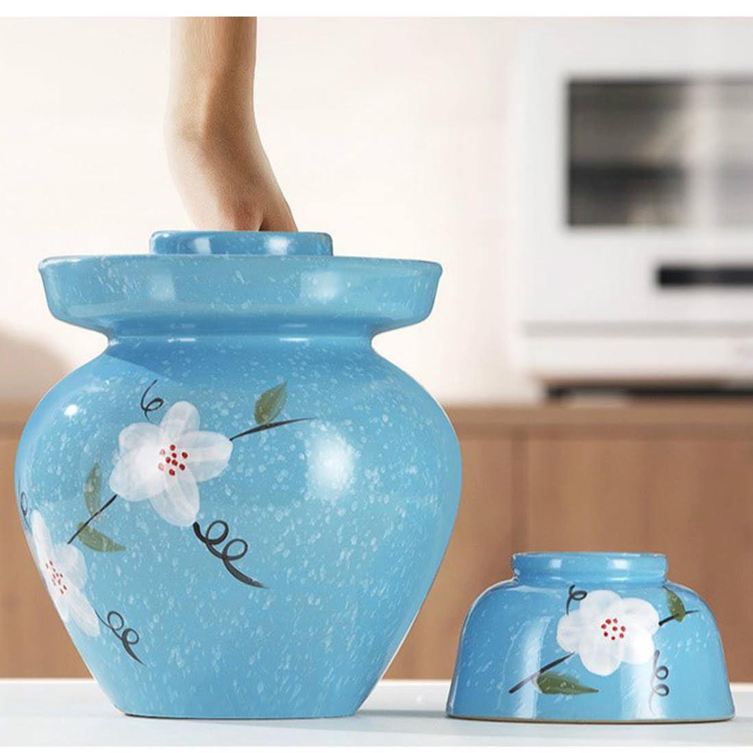 JAJKAFCL JAJKAFCL Large Traditional Chinese Porcelain Pickle Jar, Natural Ceramic Fermentation Crock Pickling Pot,Fermenting Jar with Water Seal Airlock Lid Stoneware Fermenter for Ki 8L (Size : 5L)