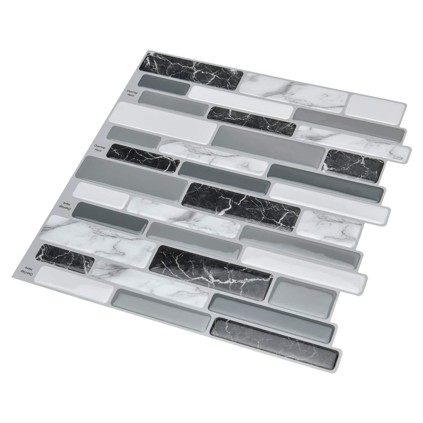 Art3d Art3d 10-Sheets Peel and Stick Kitchen Backsplash Tiles, 12\"x12\" Self-Adhesive Marble Grey Wall Tiles for Kitchen and Bathroom