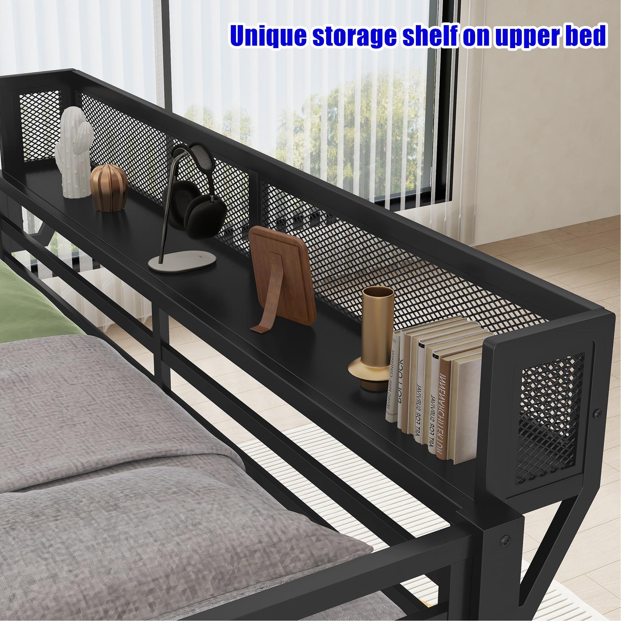 SIGONE SIGONE Stronger and Safer Metal Steel Bunk Bed Frame Queen Over Queen Size, Heavy Duty More Stable Thickened Black Metal Bunk Queen Bed (Easier to Assemble) (Queen Over Queen)