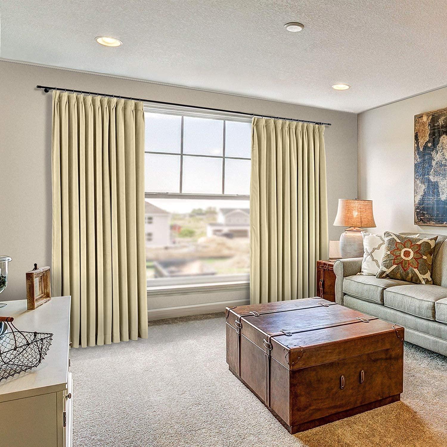 LITTLE BIRD LITTLE BIRD Double Pinch Pleated Curtains with Hooks for Living Room Bedroom Bunglow,Hall,Window Curtain Measurement Beige (Wide 58 Inch by 63 Inch Long-1 Panel)