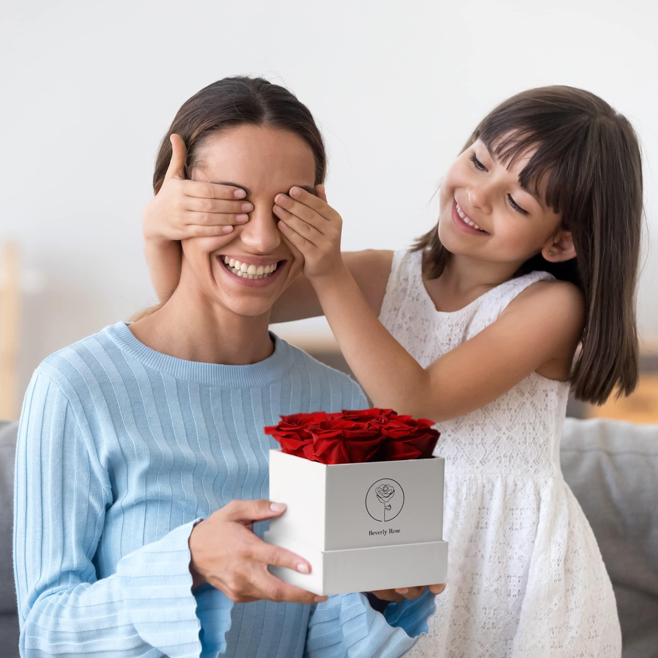 Beverly Rose Forever Roses That Last A Year, Preserved Roses For Delivery Prime, Eternity Roses In A Box, Real Flowers In A box, Flowers For Delivery Prime Birthday, Valentines Day, Anniversary, 4 Pcs Red