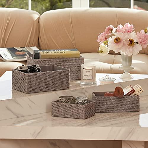LA JOLIE MUSE LA JOLIE MUSE Storage Baskets Set 4 - Stackable Woven Basket Paper Rope Bin, Storage Boxes for Makeup Closet Bathroom Bedroom (Gray)