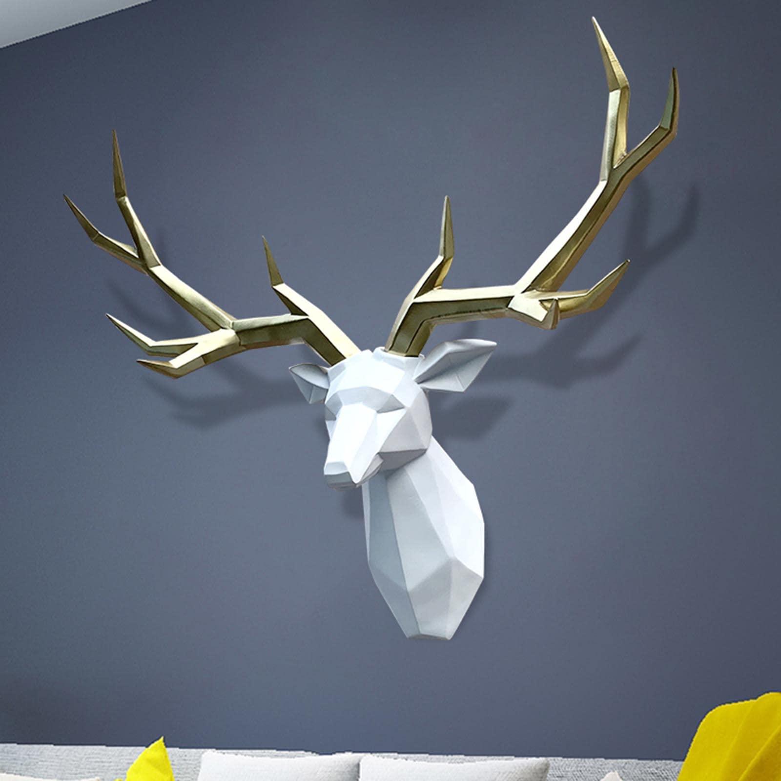 LLYLA Faux Deer Head,Wall Mounted Faux Antlers Wall Decor,Faux Taxidermy Animal Head Home Decor,Modern Light Luxury Style Geometrical Deer Antlers,for Home Office and Farmhouse