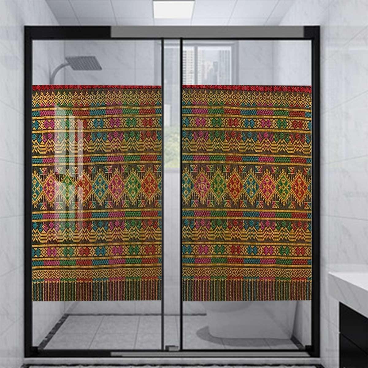 JinXiangRY Yellow Red Window Film, Vinyl Clings,Static Door Window Covering, Tinted Window Decals, Frosted Privacy, Self-Adhesive, Geometric Forms and Antique Retro Glass Films 27.6Wx47.2L-inch x2 Pcs