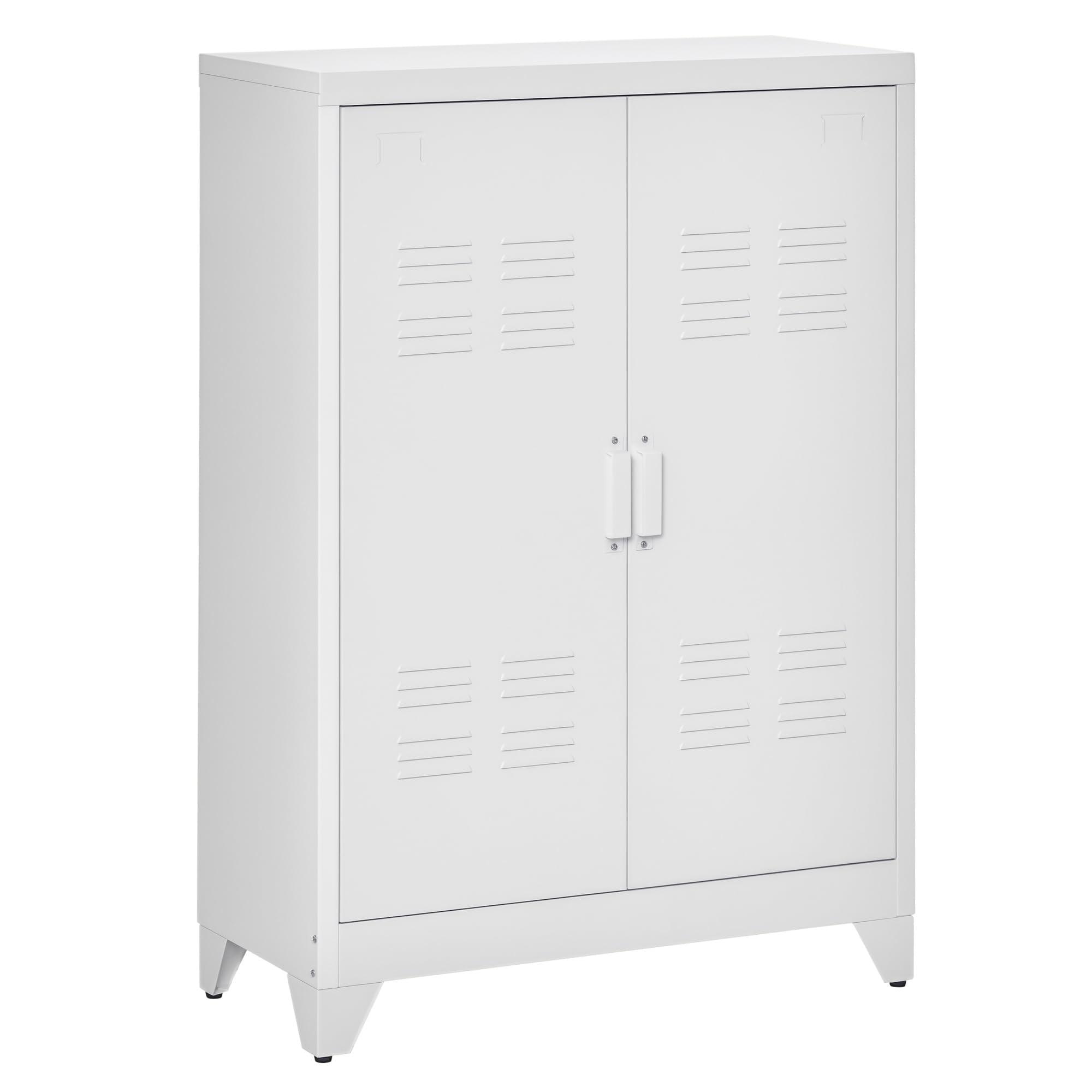 HOMCOM HOMCOM Industrial Storage Cabinet, Steel Garage Cabinet with Double Doors and Adjustable Shelves, White
