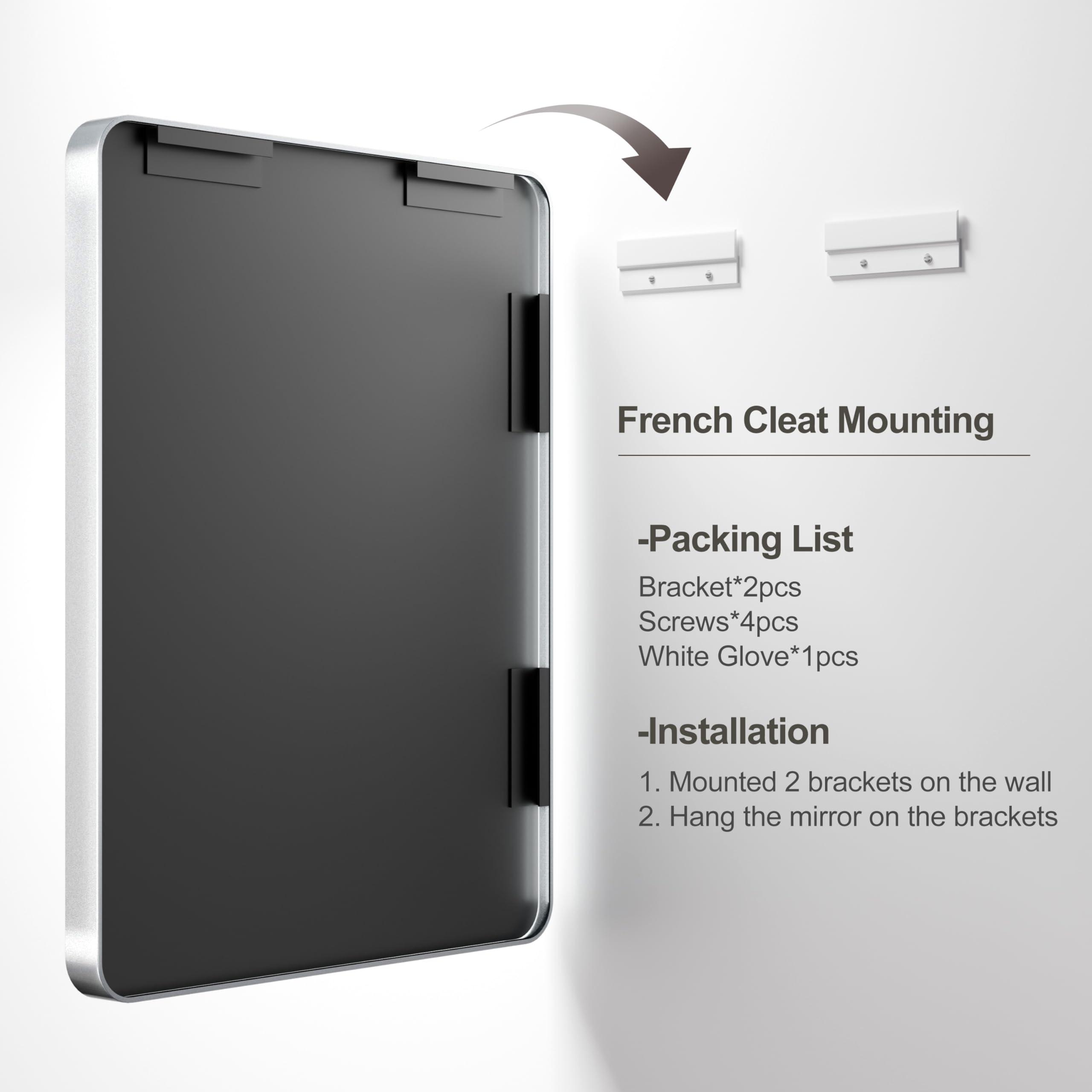 GOLOMO GOLOMO 48x36 Inch Silver Bathroom Mirror for Wall, Silver Metal Framed Bathroom Vanity Mirror, Modern Rounded Rectangle Mirror, Shatterproof, Anti-Rust (Horizontal/Vertical)