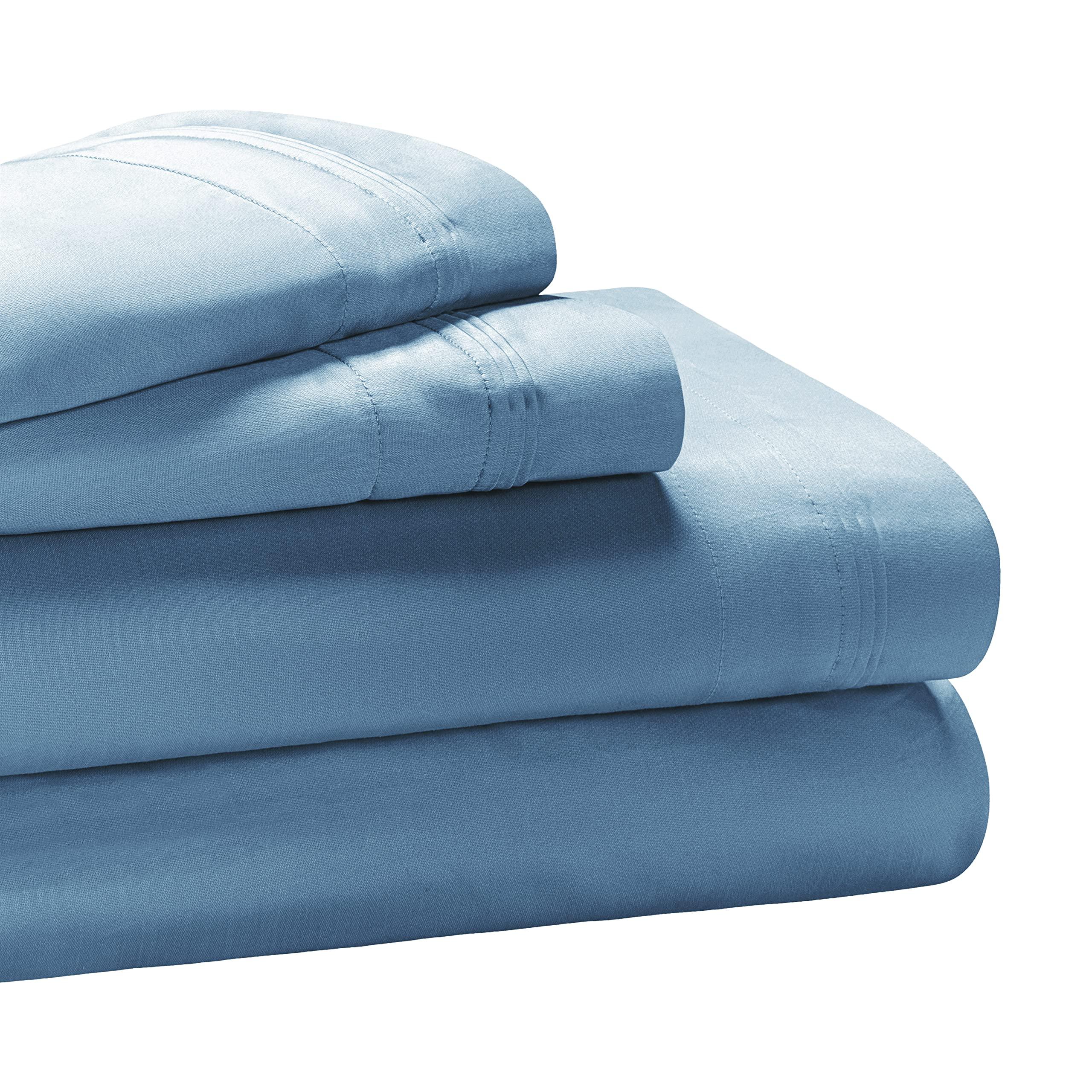SUPERIOR Superior Egyptian Cotton 4 Piece Sheet Set, 650 Thread Count, Eco-Friendly, Sustainable Sheets, Ultra-Soft Basics, Solid, Deep Pocket Fitted Sheet, Flat Sheet, Pillowcases, Queen, Medium Blue