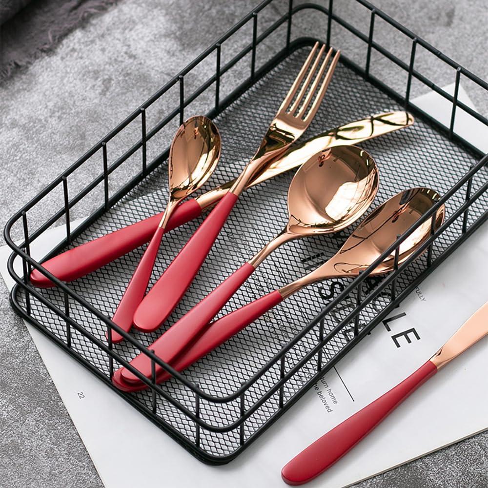 IKXO Red Silverware Set, 30-piece Stainless Steel Flatware Cutlery Set Forks and Spoons Simple & Modern Tableware For Home Party Restaurant Wedding Dinner, Service For 6Food-Grade Tableware Cutlery Set
