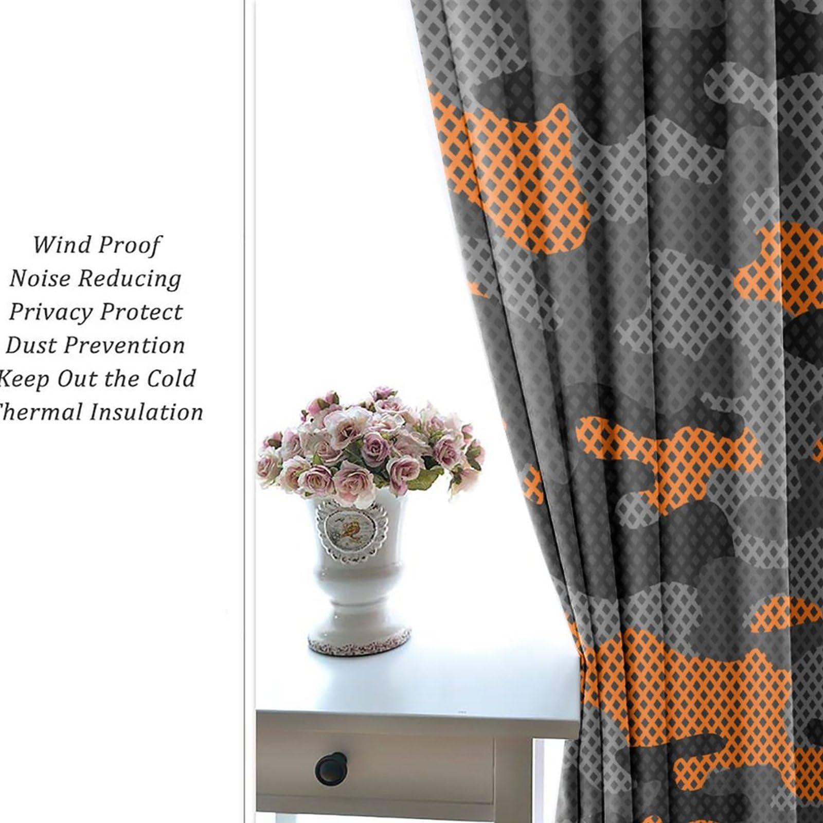 JretailAx Abstract Orange Black Grey Camo Curtains - Modern Hunting Theme Military Room Decor Army Camouflage Window Treatment,Energy Saving Thermal Insulated Grommet Top Blackout Curtains 84L x 42W,2 Panels