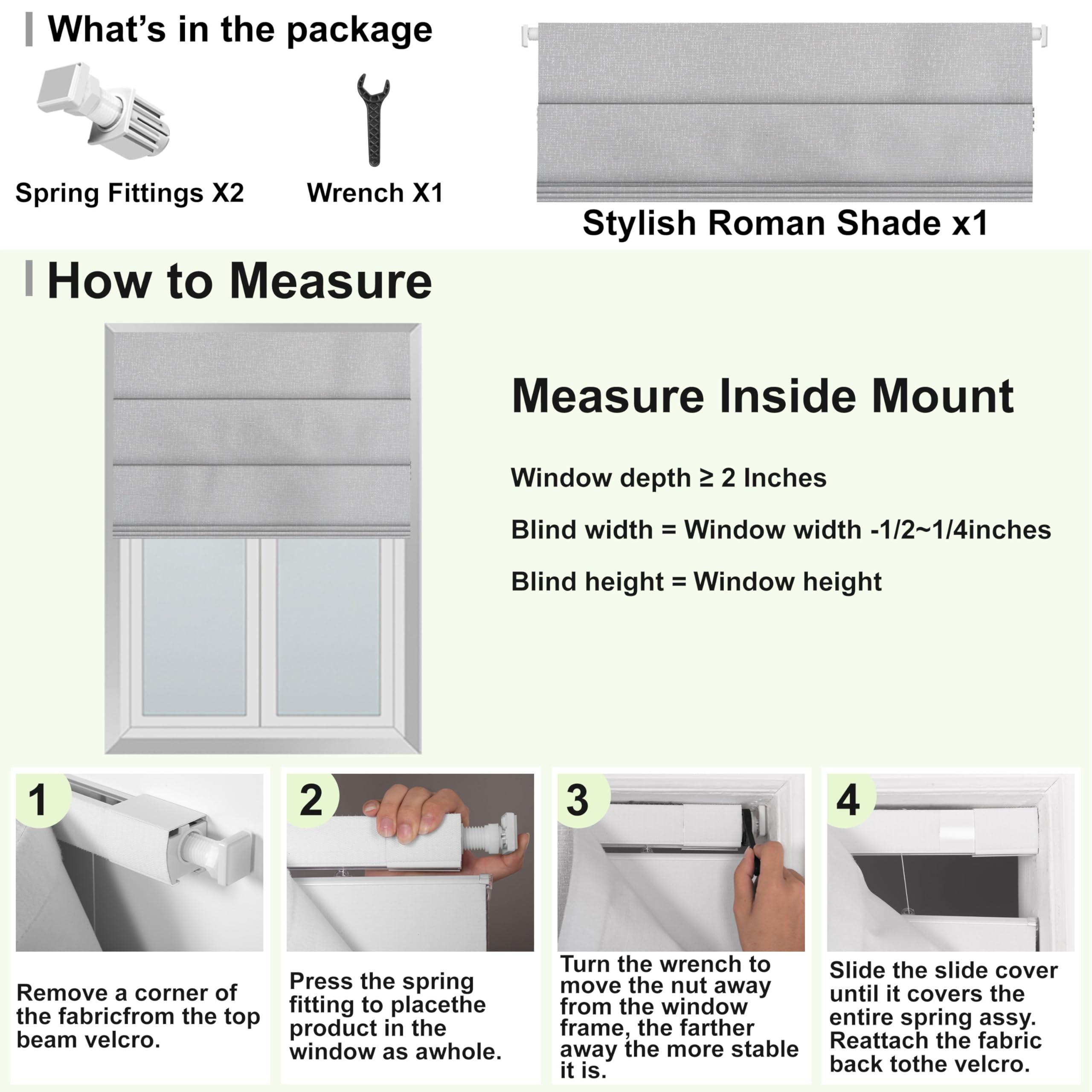 Sulugood Sulugood No Drill Roman Shades for Windows No Tools Roman Shades, UV Protection, Privacy, Thermal Insulation Roman Blinds, Easy to Install,Blocking Roman Blinds for Home 70Blackout-Gray 76"W x 36"H