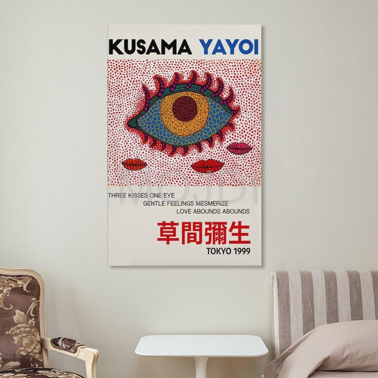 MOJDI MOJDI Yayoi Kusama Three Kisses One Eye Yayoi Kusama Poster Exhibition Postet Poster Yayoi Kusama Art Canvas Painting Wall Art Poster for Bedroom Living Room Decor 24x36inch(60x90cm) Unframe-style