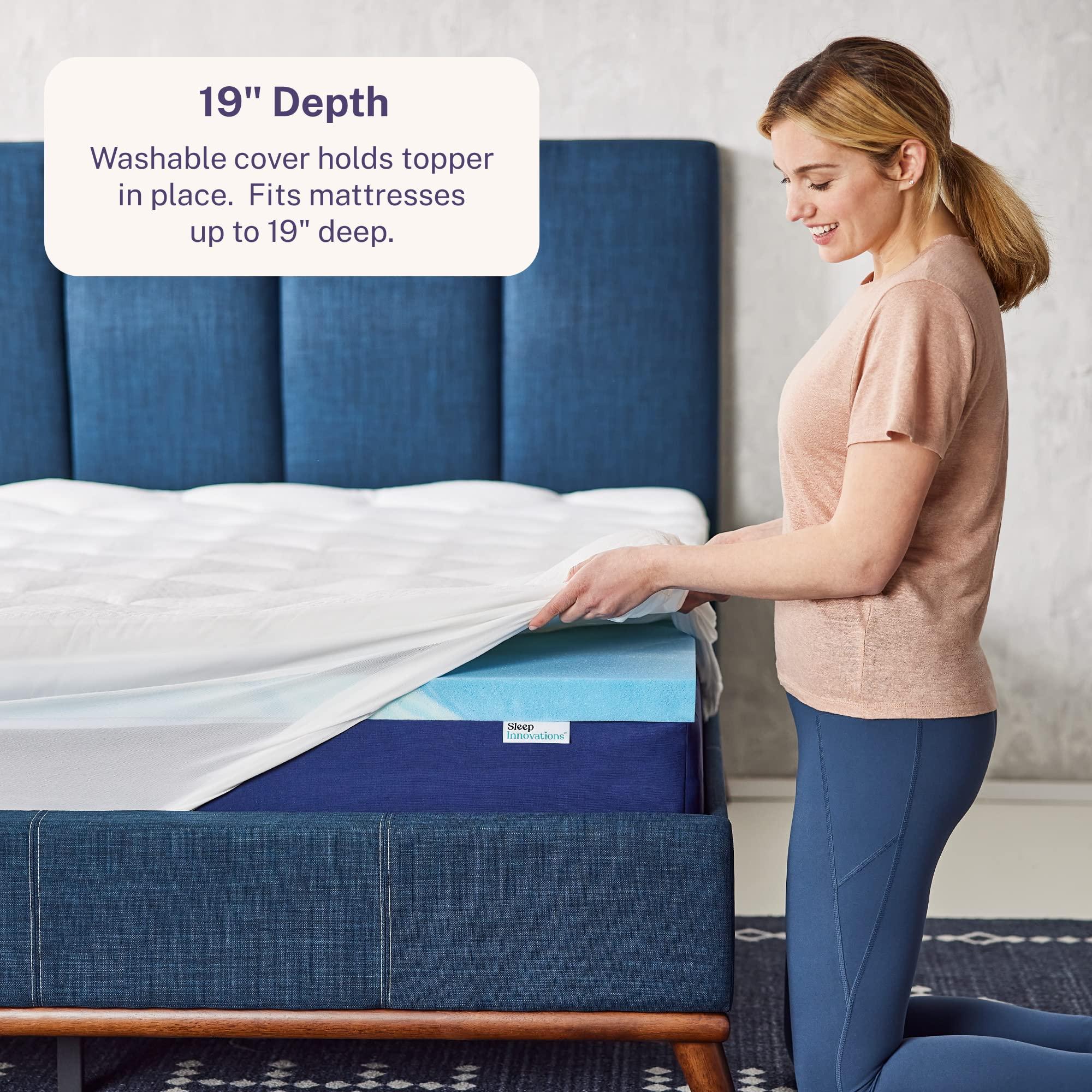 Sleep Innovations Sleep Innovations Cooling Comfort Gel Memory Foam Dual Layer Mattress Topper, 4 Inch, Queen Size, Pillow Top Cover