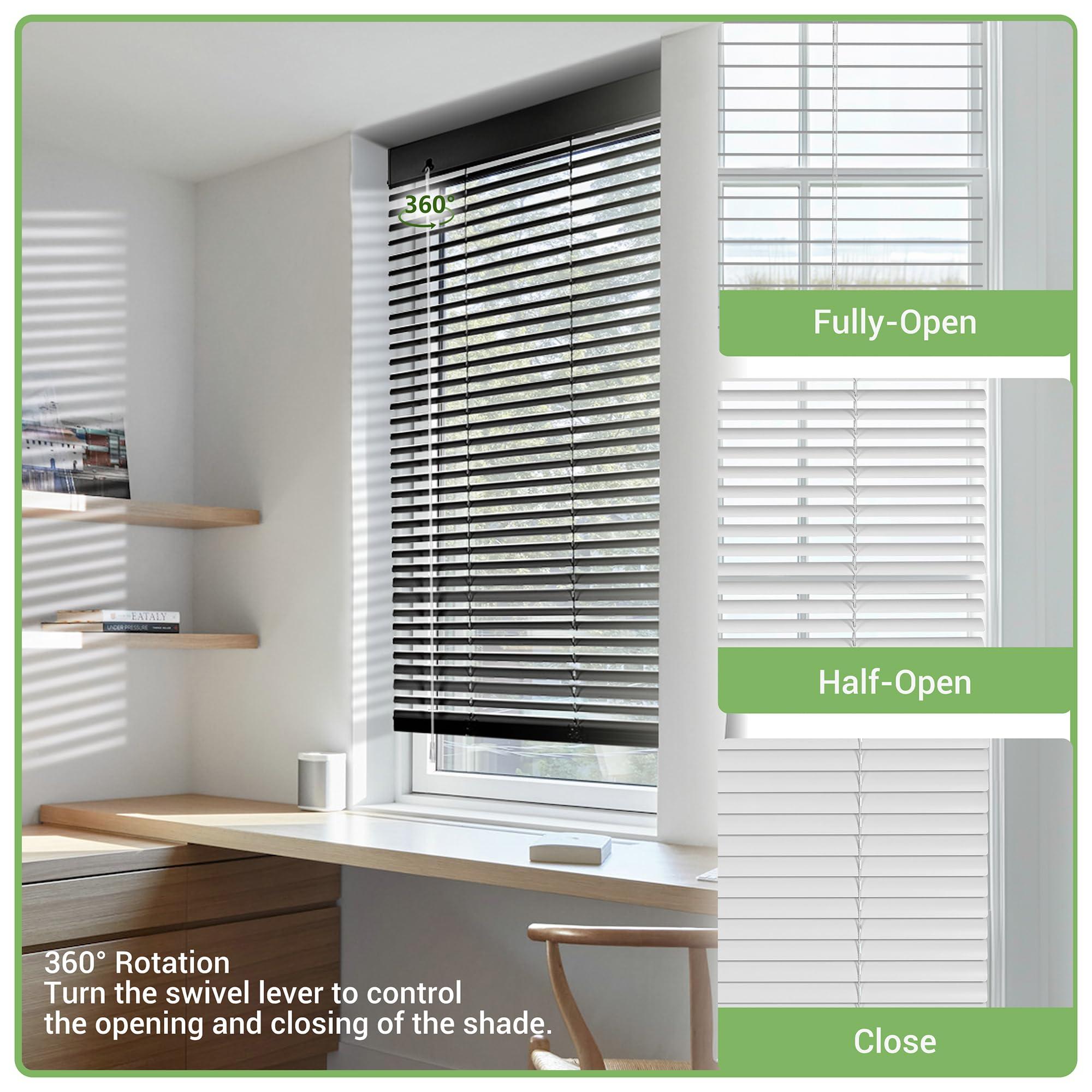 Boolegon Boolegon Aluminum Mini Blinds Cordless Venetian Blind New 1 Inch Metal Slat Horizontal Blinds Anti-UV Waterproof Venetian Windows Blind for Office Home, Black, 43" W x 72" H