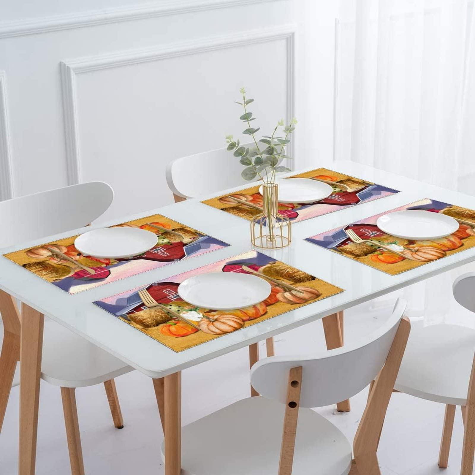 Alioyoit Table Place Mats Fall Farm Pumpkins Harvest Gnomes Chic Table Mats Reversible Reversible Dining Table Placemats Fabric Placemats Decor for Indoor Outdoor Patio Thanksgiving Day Set of 6