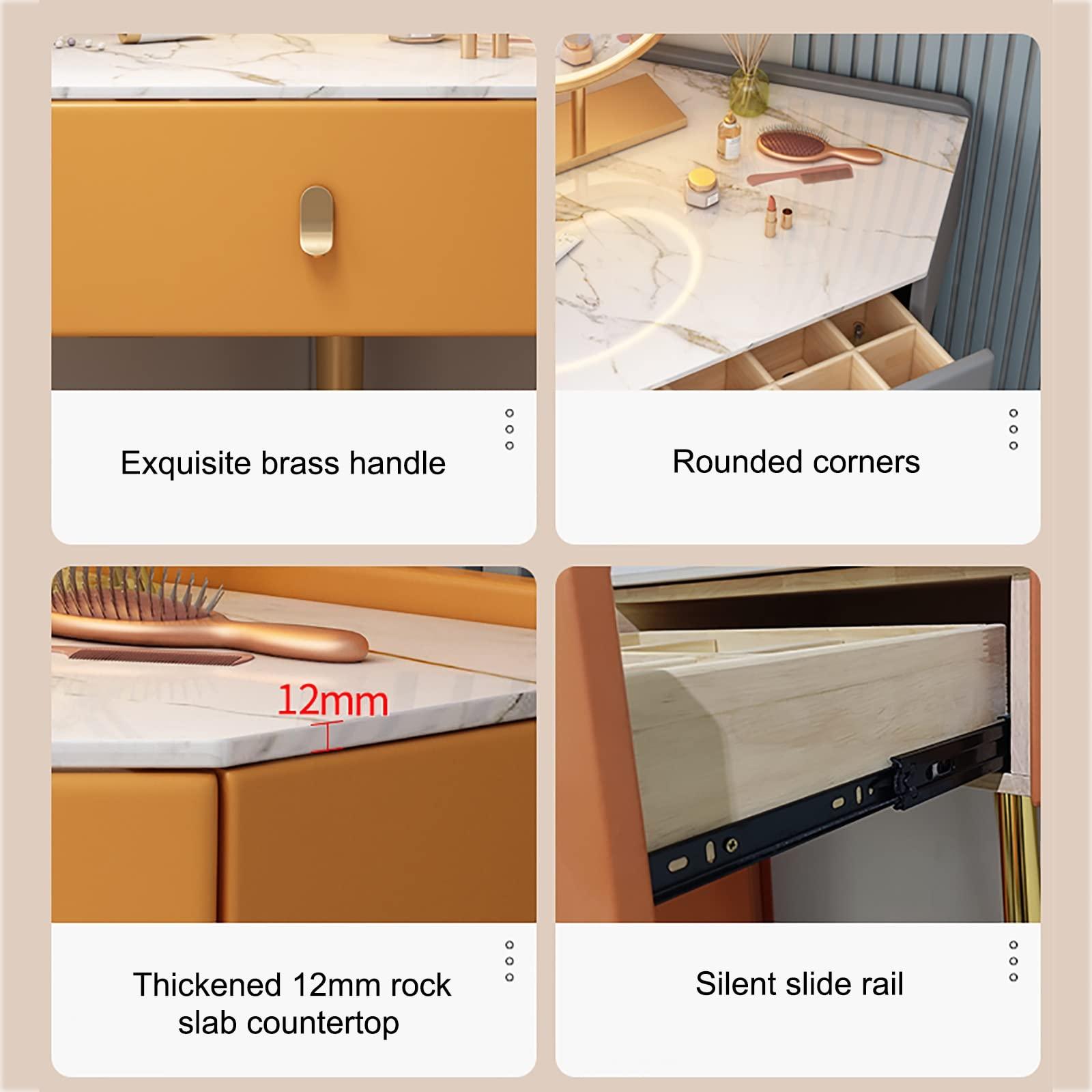 REALN REALN Corner Vanity Set with Lighted Mirror, Makeup Dressing Table with Drawers, Cabinet and Cushioned Stool, Girls Vanity Desk for Dressing Room, Bedroom (Color : Gray)