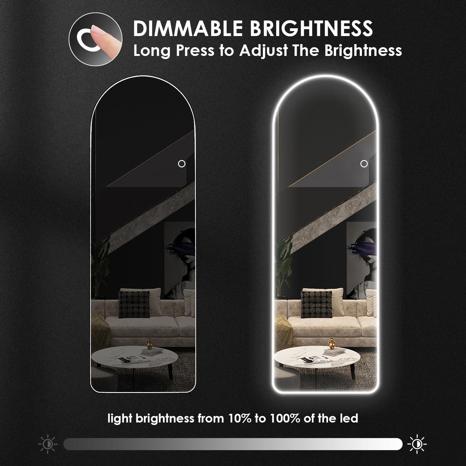 Maistech Maistech LED Full Length Mirror with lights Arch Design, 71"x28" LED Full Body Mirror with Stands, Full Length Mirror Wall Mounted for Bedroom, HD Material, Dimming & 3 Color Lighting (Brushed Silver)