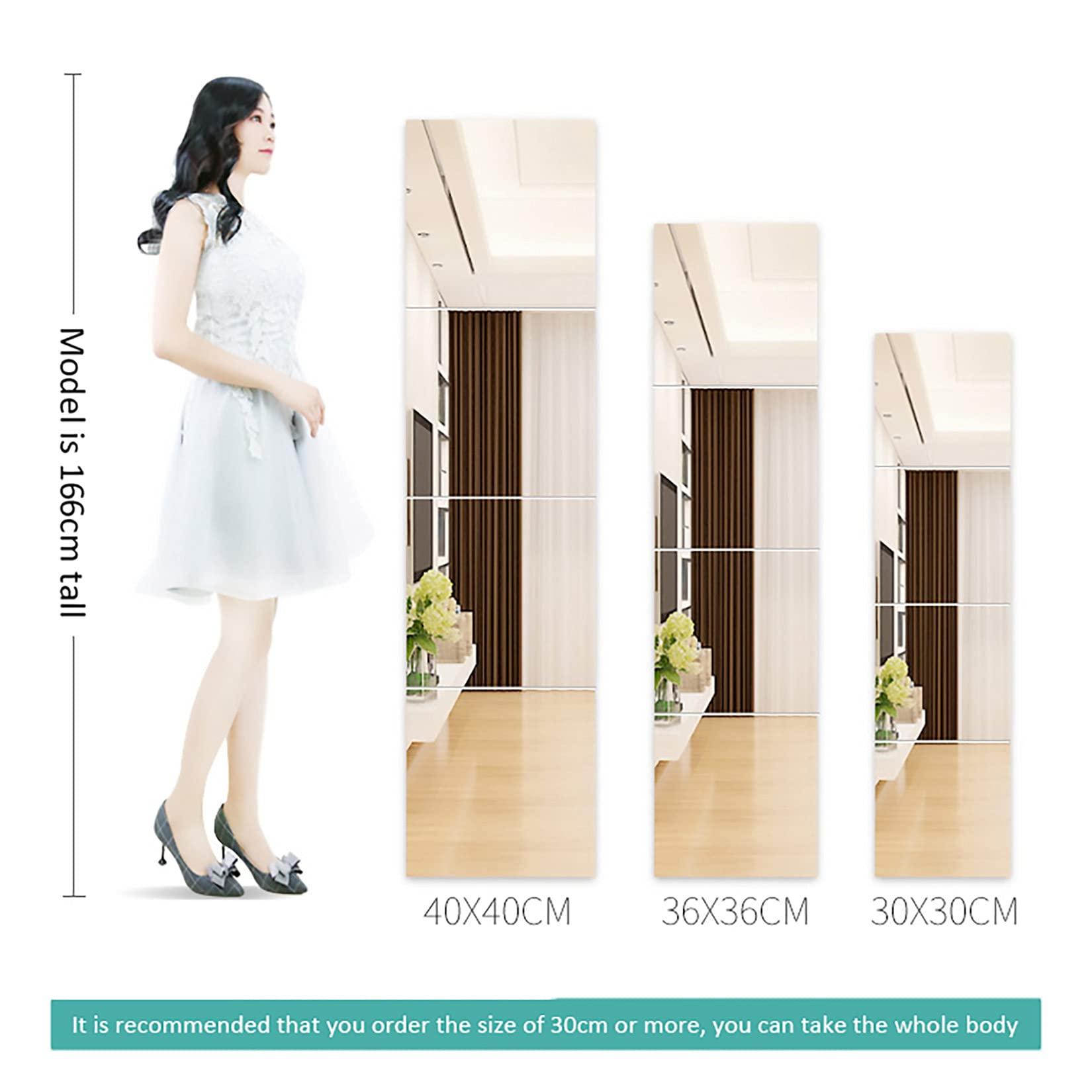 Byrotson Byrotson 4Pcs Square Glass Mirror Wall Stickers, DH Full Length Mirror Tiles Self Adhesive Frameless Mirror Sheets for Living Room, Dorm and Bathroom,Rounded,50x50cm