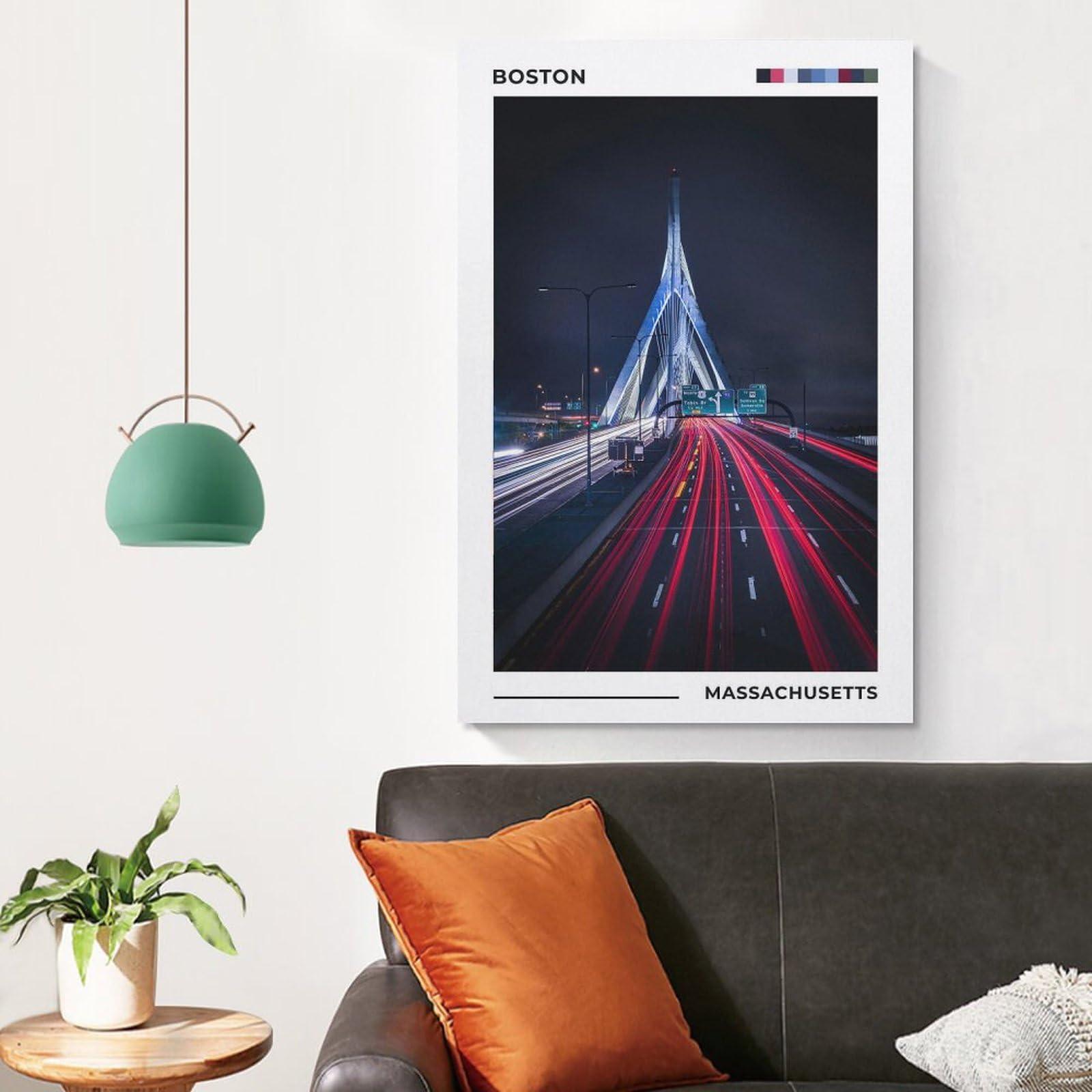 ZejaL Zakim Bridge Poster, Boston Poster, Cityscape Poster, MA Poster, Massachusetts Travel Art Wall Decor Poster Print Decorative Painting Canvas Wall Art Living Room Posters Bedroom Painting 16x24inch(40x