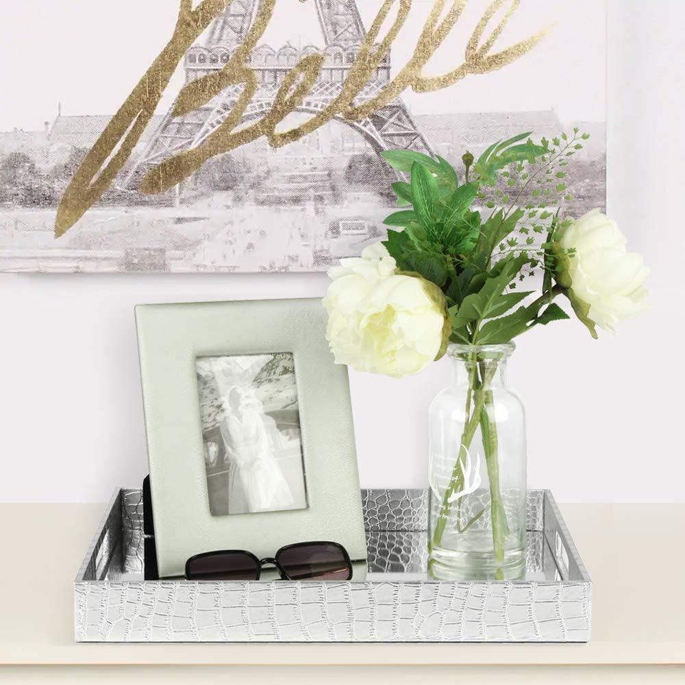 Vixdonos Vixdonos Decorative Mirror Tray Silver Serving Tray Bathrooom Vanity Tray for Makeup,Candle Holders,16.2\'\' X 12.2\" X 2\'\'