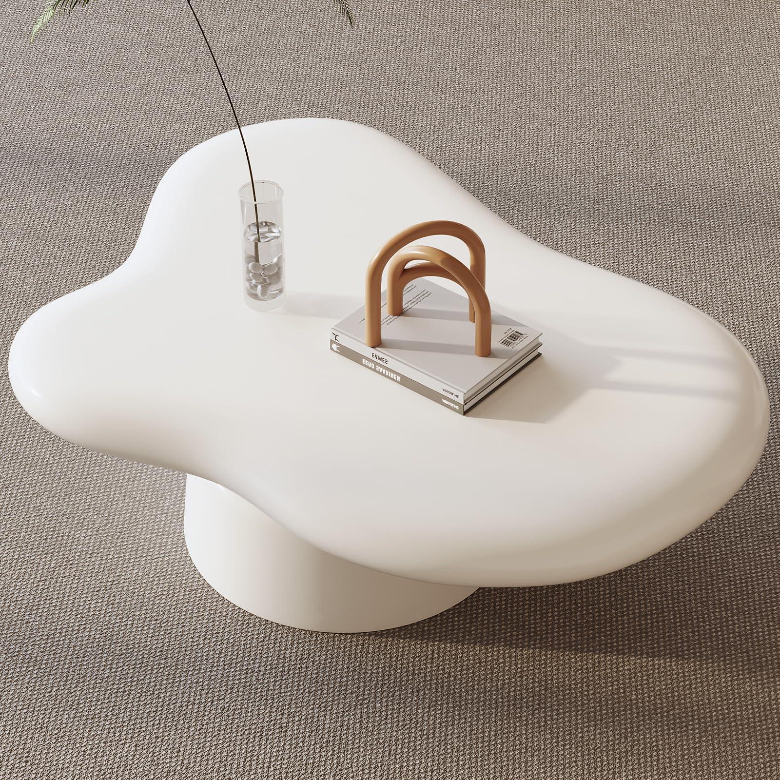 QEZEOM QEZEOM Cloud Shape Coffee Table, Irregular Shape End Table, Cartoon Cute Coffee Table, Modern Home Decor, Suitable for Living Room, Bedroom, Office, 46.06x28.34x14.88 White