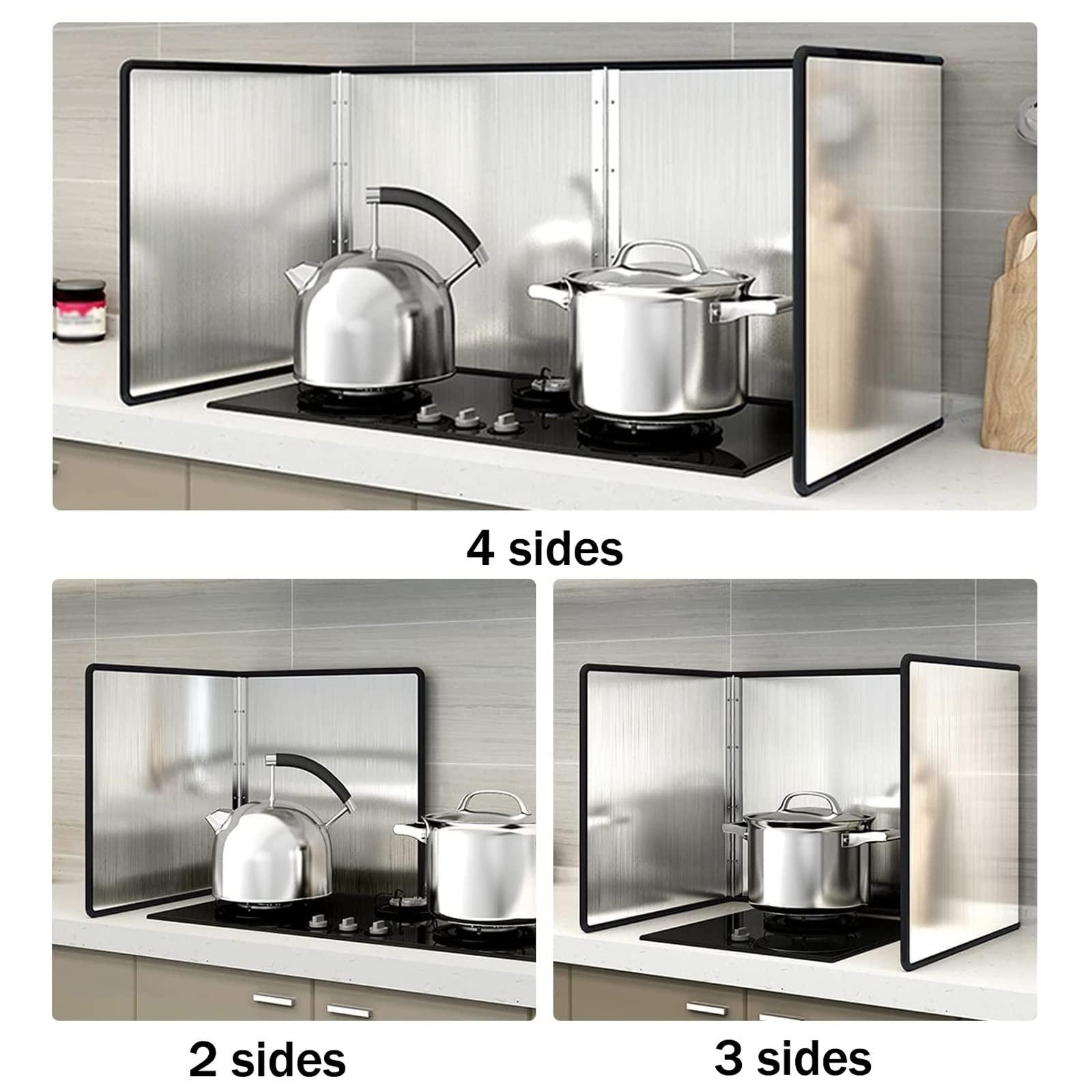 HJXGQJM Stove Splash Guard, Folding Stainless Steel Splatter Guard, Splatter Guard For Cooking, Portable Folding Cooker Side Fat Oil Splash Guard, 2 Sides/3 Sides/4 Sides Stove Splash Guard ( Size : 4 sides 7