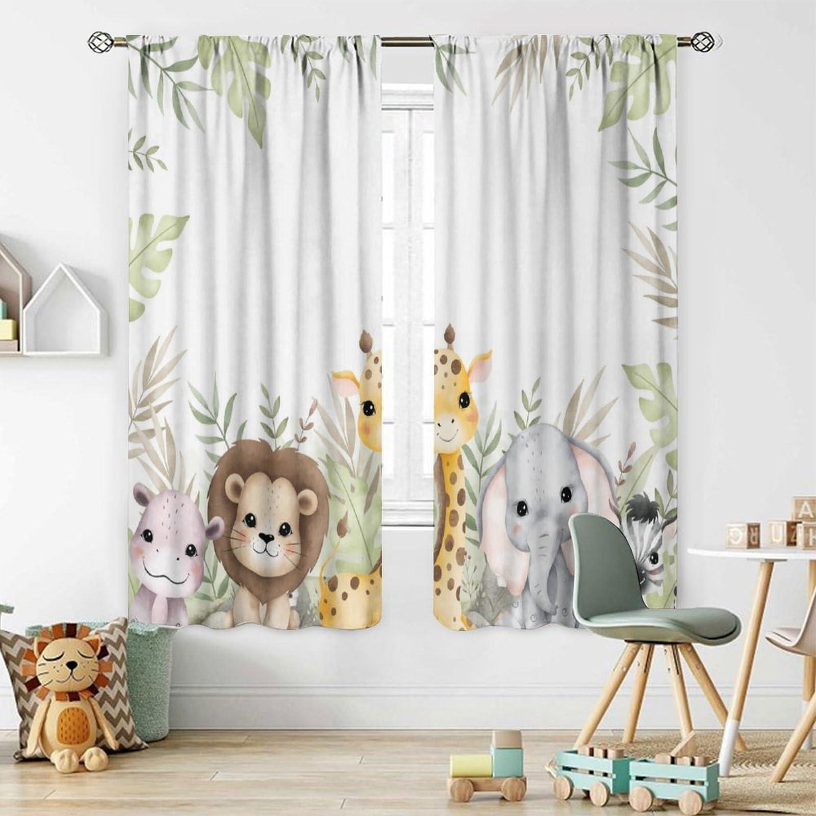 SGLyuliang SGLyuliang Nursery Curtains, Jungle Curtains, Safari Curtains for Nursery, Hippo Curtains Animal cub Curtains for Nursery Kids Room Classroom W72xL63 Inch