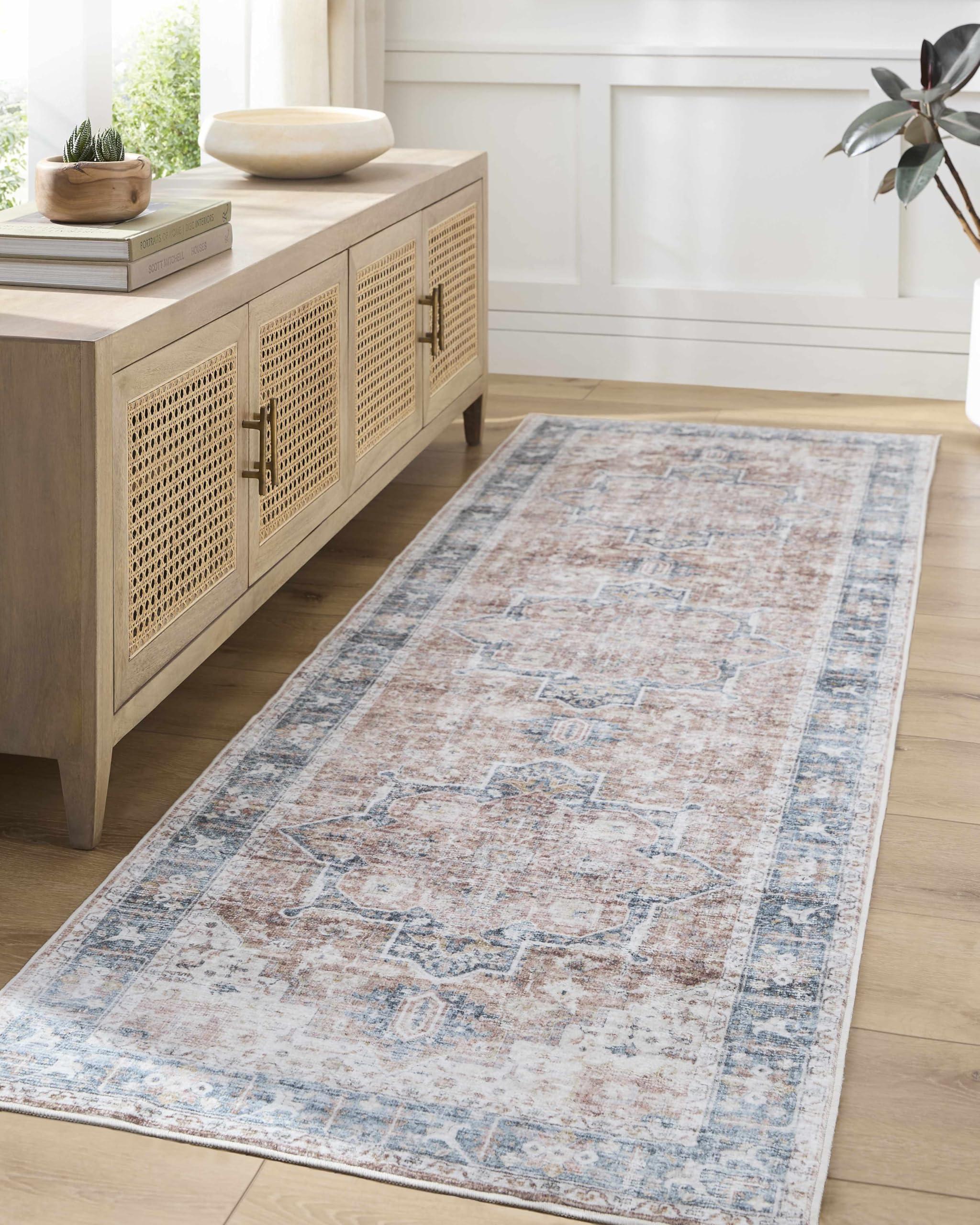 BoutiqueRugs BoutiqueRugs Adara Traditional Bordered Area Rug - Machine Washable - Dark Red, Blue, White - 2'7" x 4'