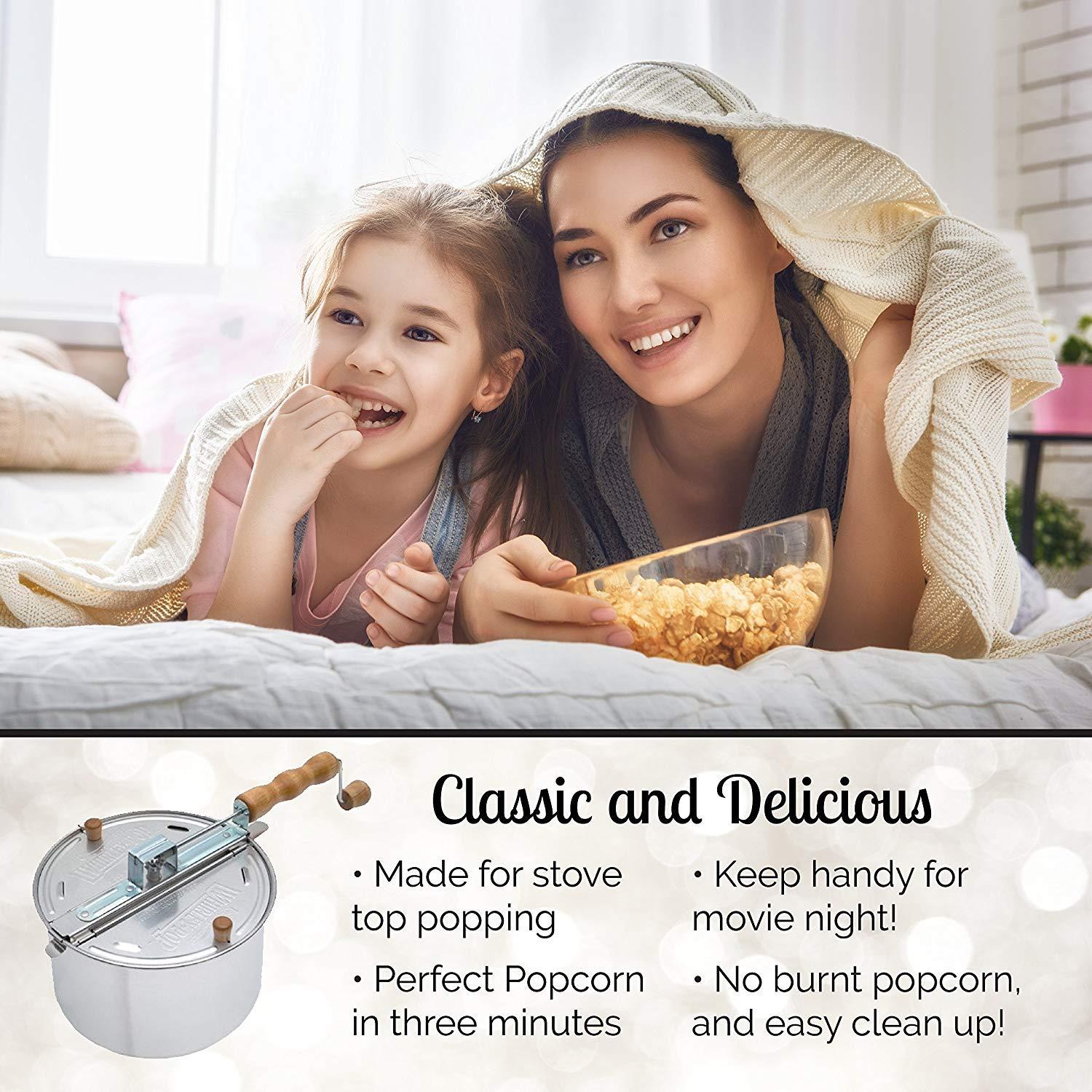 Wabash Valley Farms Original Whirley Pop Popcorn Maker - 6 Quart Stovetop Popcorn Popper With Four Popping Kits, Aluminum Popcorn Pot With Metal Gears, Wabash Valley Farms Stove Top Popcorn Maker, Popcorn Pan (Silver)