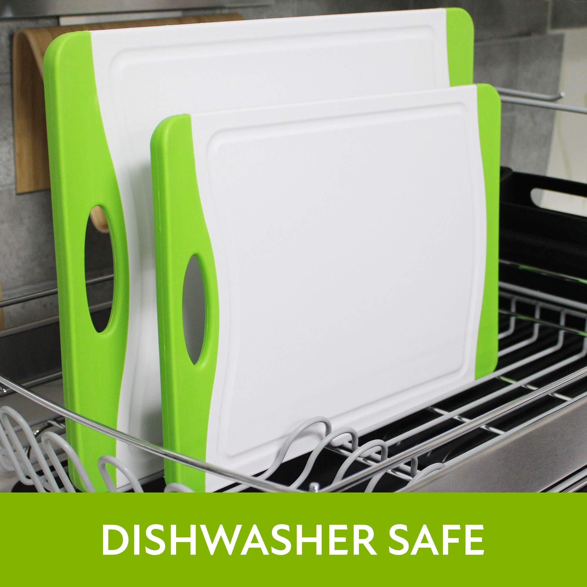 Neoflam Neoflam 2 Piece Plastic Cutting Board Set, Microban Protection, Stain & Odor Free, Extra Large, BPA Free, Juice Groove, Non Slip, Dishwasher Safe, Easy Grip Handle, White Green