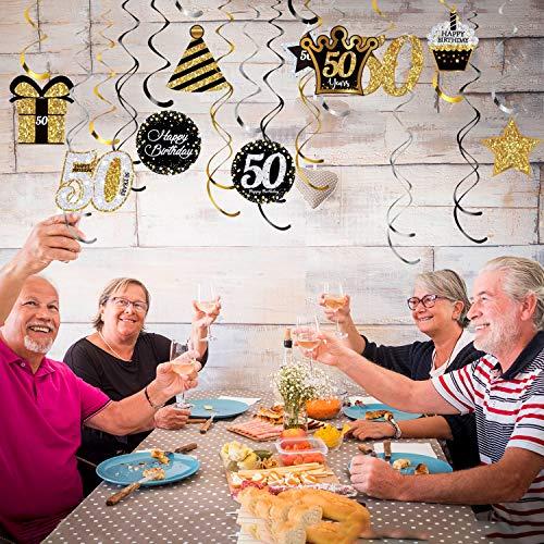 Blulu Blulu 50th Birthday Party Foil Hanging Swirls Decorations Ceiling Glitter Celebration 50th Hanging Swirls Cutouts Ornaments for Men Women 50 Years Old Party Supplies, 30 Pcs