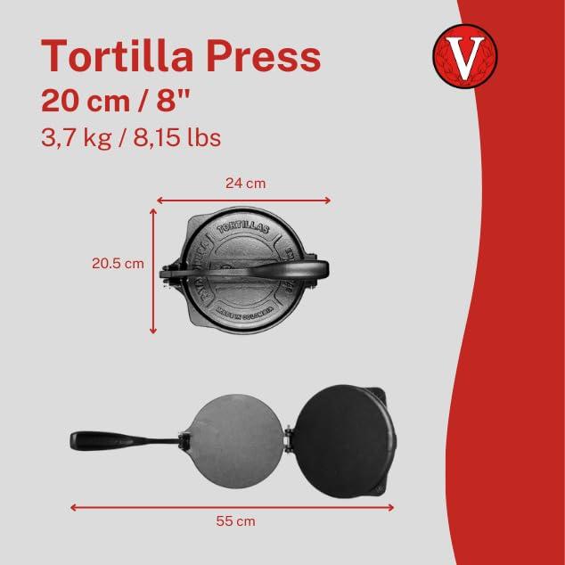 Victoria Victoria 8-Inch Commercial-Grade Cast-Iron Tortilla Press, Made from Super-Durable HD Iron, Made in Colombia