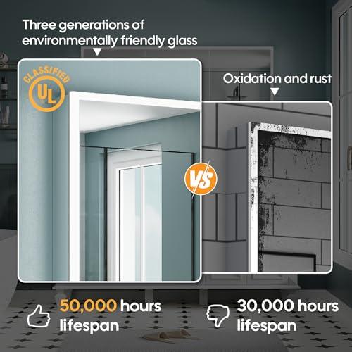 WELLFOR WELLFOR 30\" X 30\" Medicine Cabinet with Lights, 3X Magnification, Anti-Fog Mirrored Cabinet, Bathroom Vanity Medicine Cabinet with Outlets & USB Ports, Double Doors