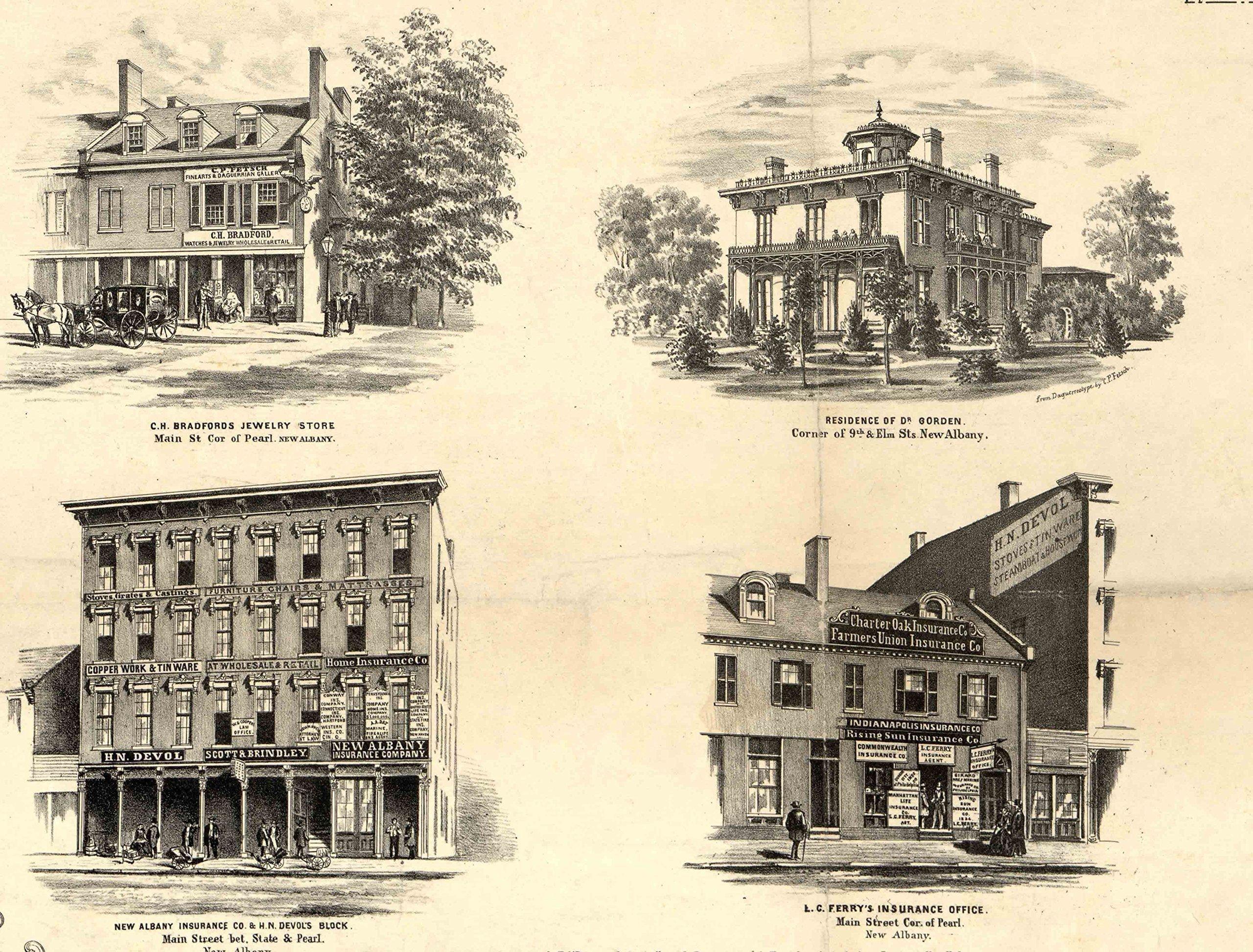 Generic Floyd County Indiana 1859 - Wall Map with Landowner Names Farm Lines Genealogy Old Map Reprint