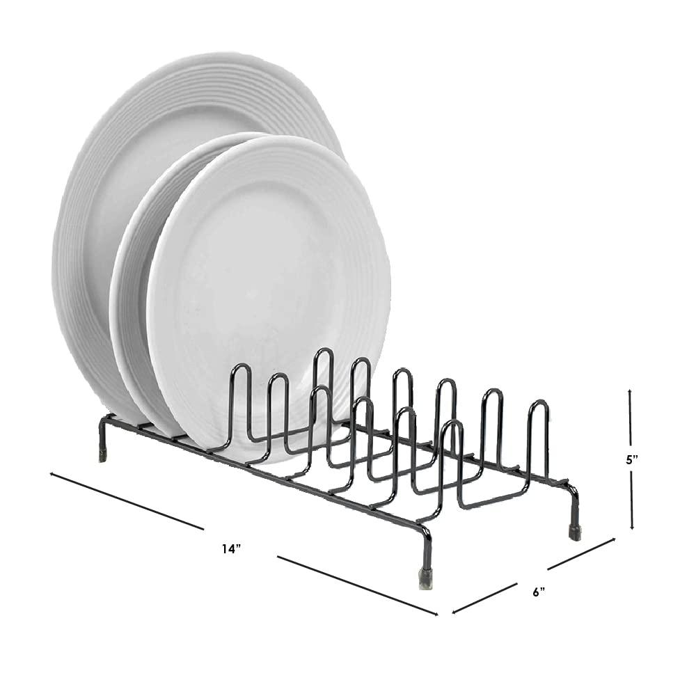Home Basics Vertical Plate Stand Holder Steel Dish Rack by Home Basics | 8-Compartment Dinnerware Organizer with Wire Rack Design | Rubber Non-Slip Feet | Black Onyx