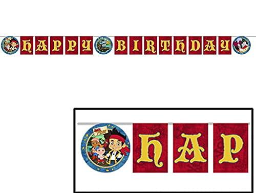 Unique Jake and the Neverland Pirates Birthday Party Supplies Bundle for 16 includes 32 Napkins, 1 Table Cover, 1 Centerpiece, 1 Banner, 16 Party Invitations, 16 Loot Bags, 1 Award Ribbon, 1 Dinosaur Sticker