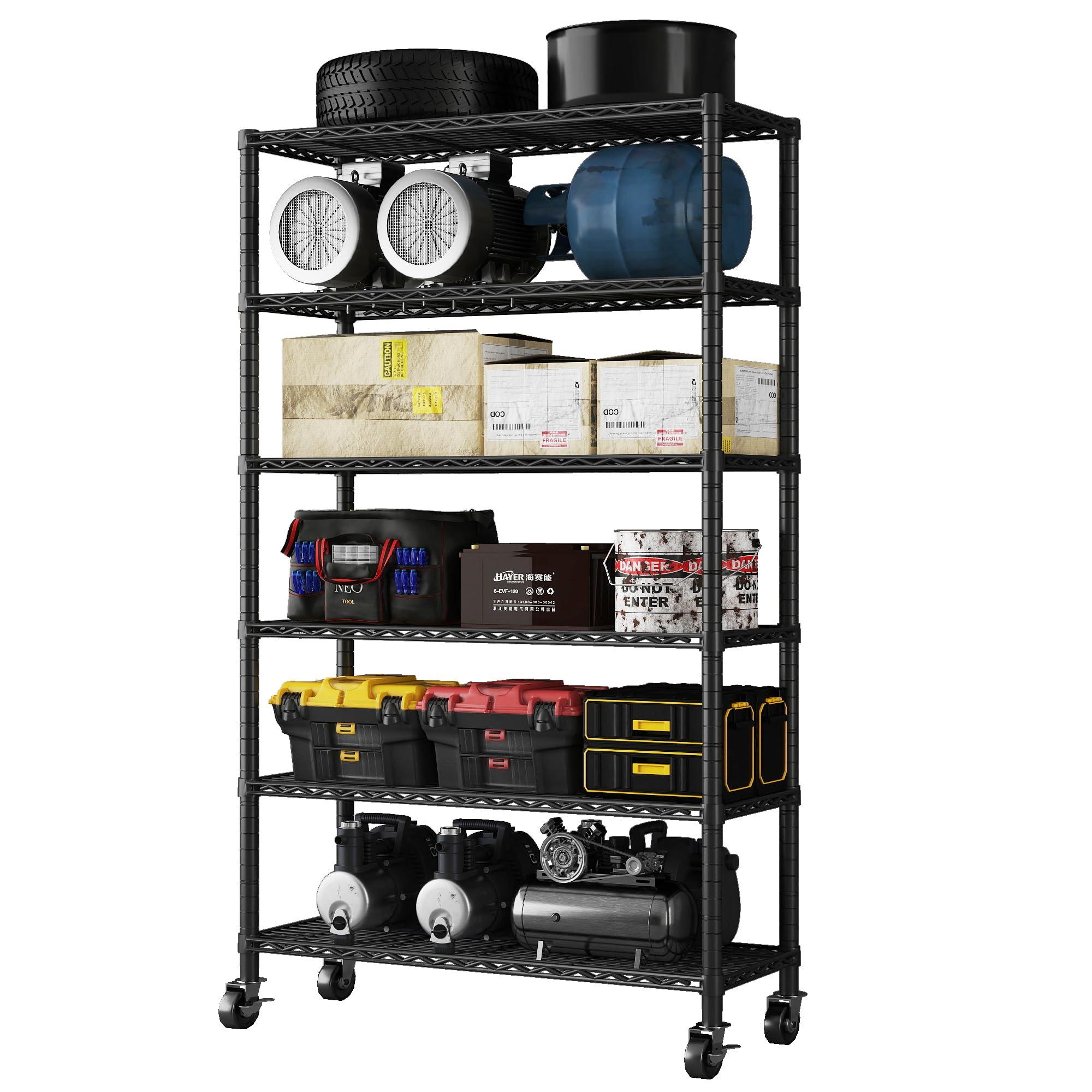 EZPEAKS EZPEAKS 6-Tier NSF Certified Storage Shelves, 18" D X 48" W X 72" H Heavy Duty Steel Wire Shelving Unit with Wheels and Adjustable Feet, Used as Pantry Shelf, Garage or Bakers Rack Kitchen Shelving