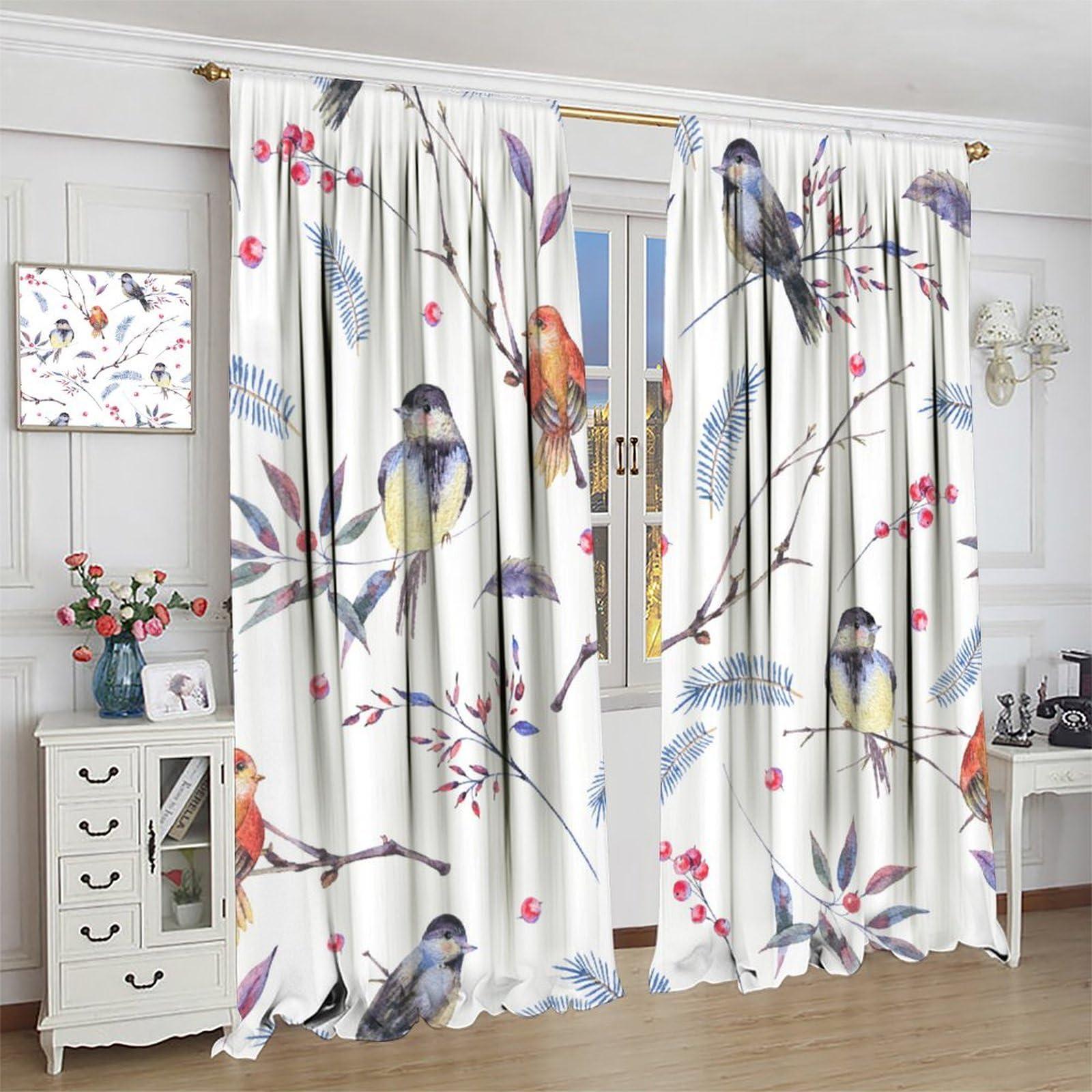 QLYYDS Cute Bird Blackout Curtains Branches Leaves Art Printed Window Drapes for Bedroom Living Room Kitchen Decor W21xL63in 2 Panels