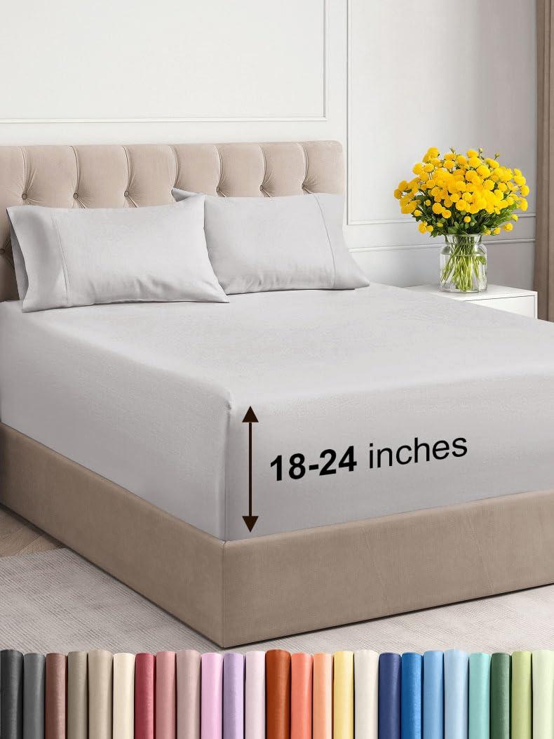 CGK Unlimited Extra Deep Pocket King Sheets - 4 Piece Breathable & Cooling Bed Sheets - Hotel Luxury Bed Sheet Set - Soft, Wrinkle Free & Comfy - Easily Fits Extra Deep Mattresses - Deep Pocket French Grey Sheets