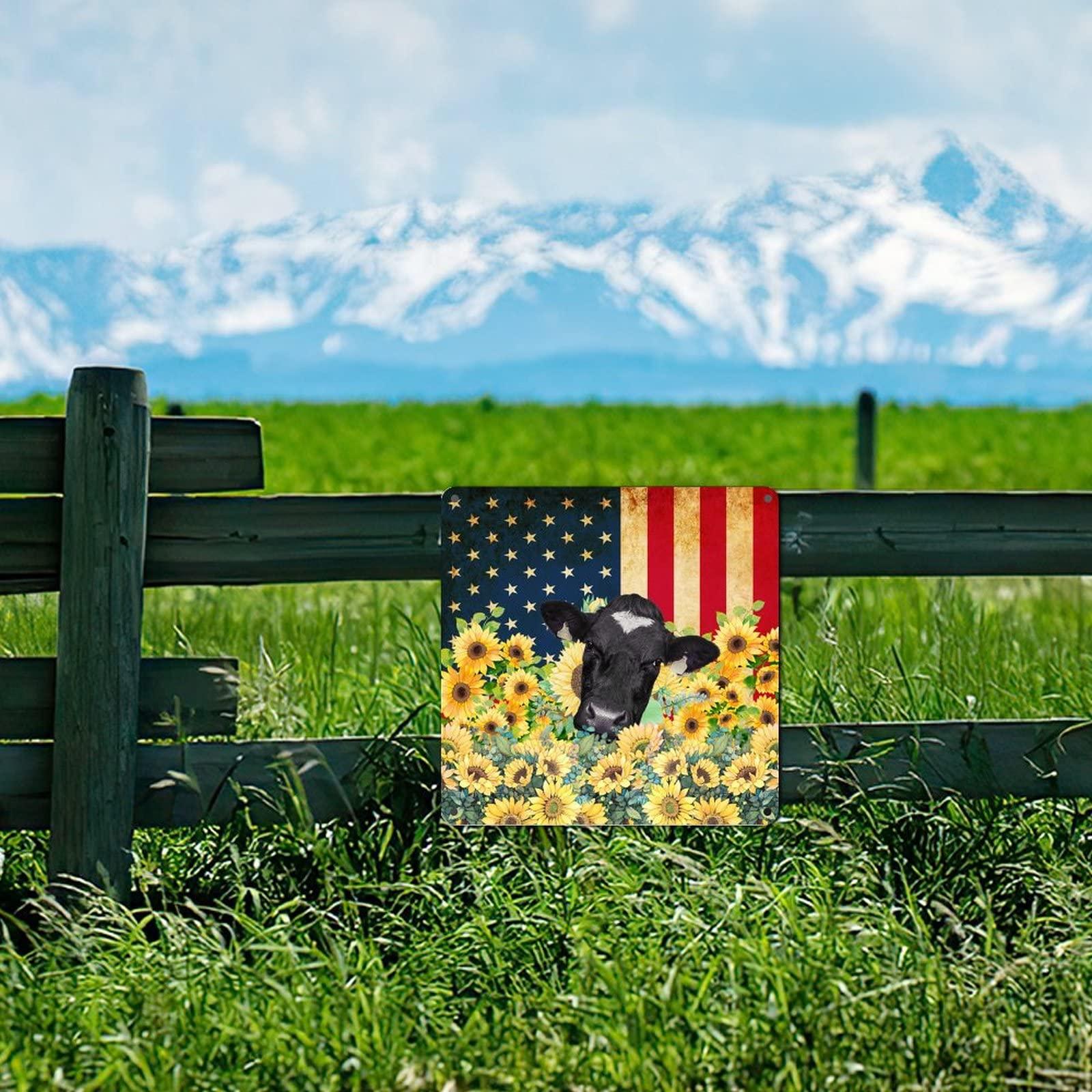 Generic 4th of July Party Tuscan Metal Tin Sign Independence Day Tin Plaque Birthday America Cow Sunflower USA Flag Decor Iron Painting Rustic Holiday Decor Sign Bar Club Garage Art Poster 12x12in