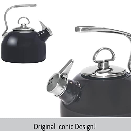 Chantal Chantal Classic Teakettle, 1.8 QT, Enamel On Steel, 2-Tone Harmonica Whistle, Rapid Boil and Even Heating (Onyx)