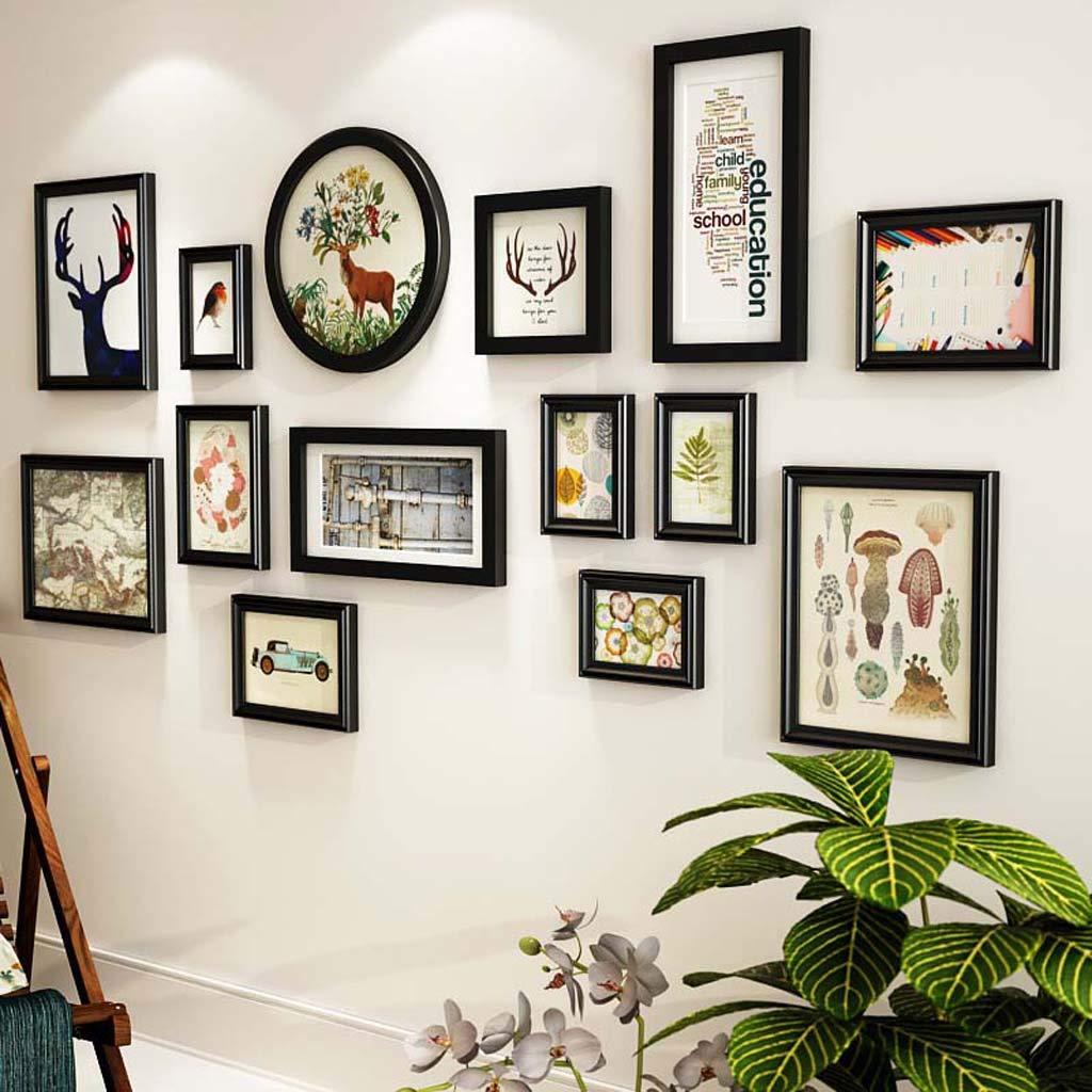 Z-Photo frame wall 14 Pack Picture Frames Collage Photo Frames Wall Gallery Kit for Wall and Home, Four 5 in, Three 7 in, Three 10 in, Two Strips, one Square, one Round