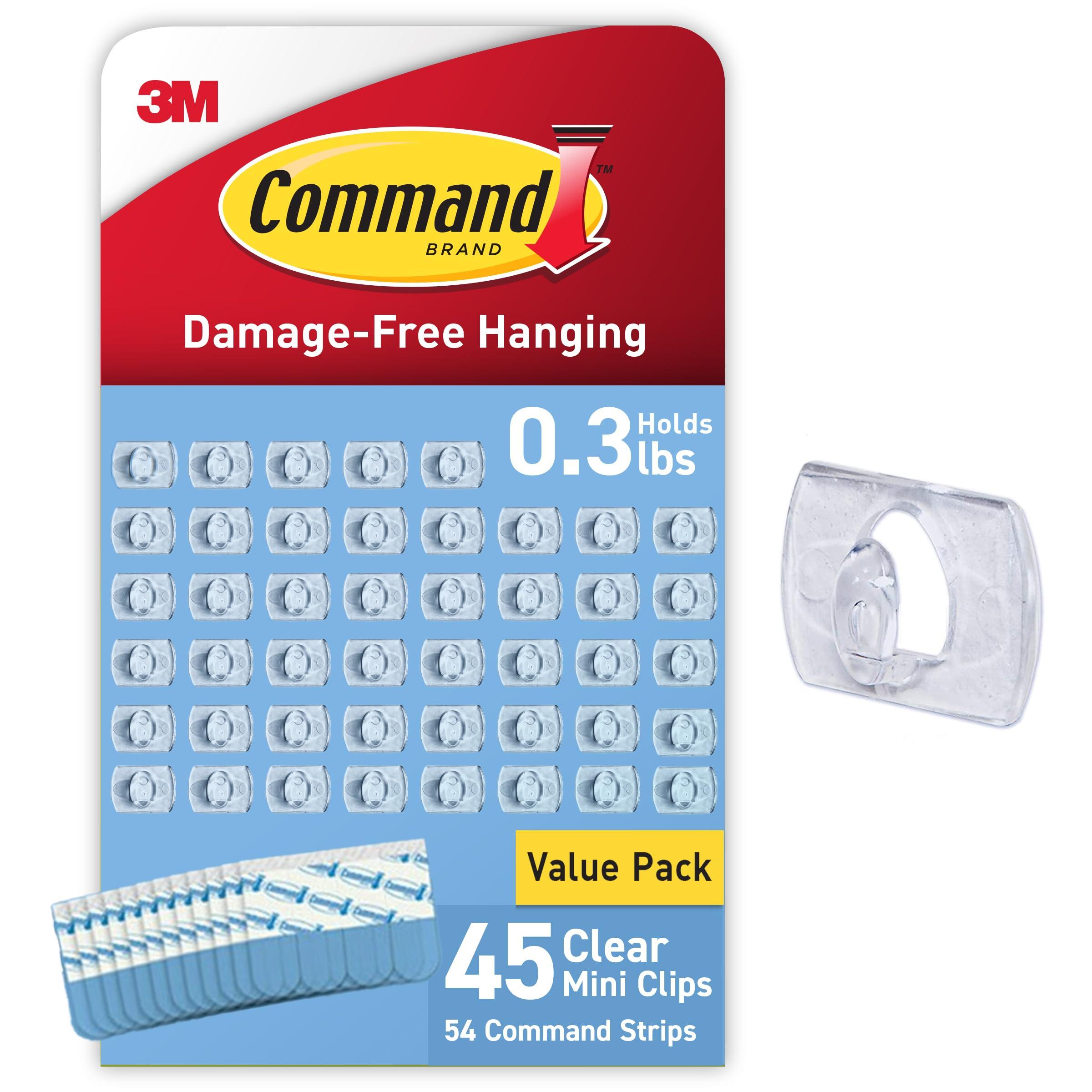 Command Command Indoor Mini Light Clips, Damage Free Hanging Christmas Light Clips, Mini Wall Clips for Hanging Indoor Christmas Decorations, Lights and Cables, 45 Clear Clips and 54 Command Strips
