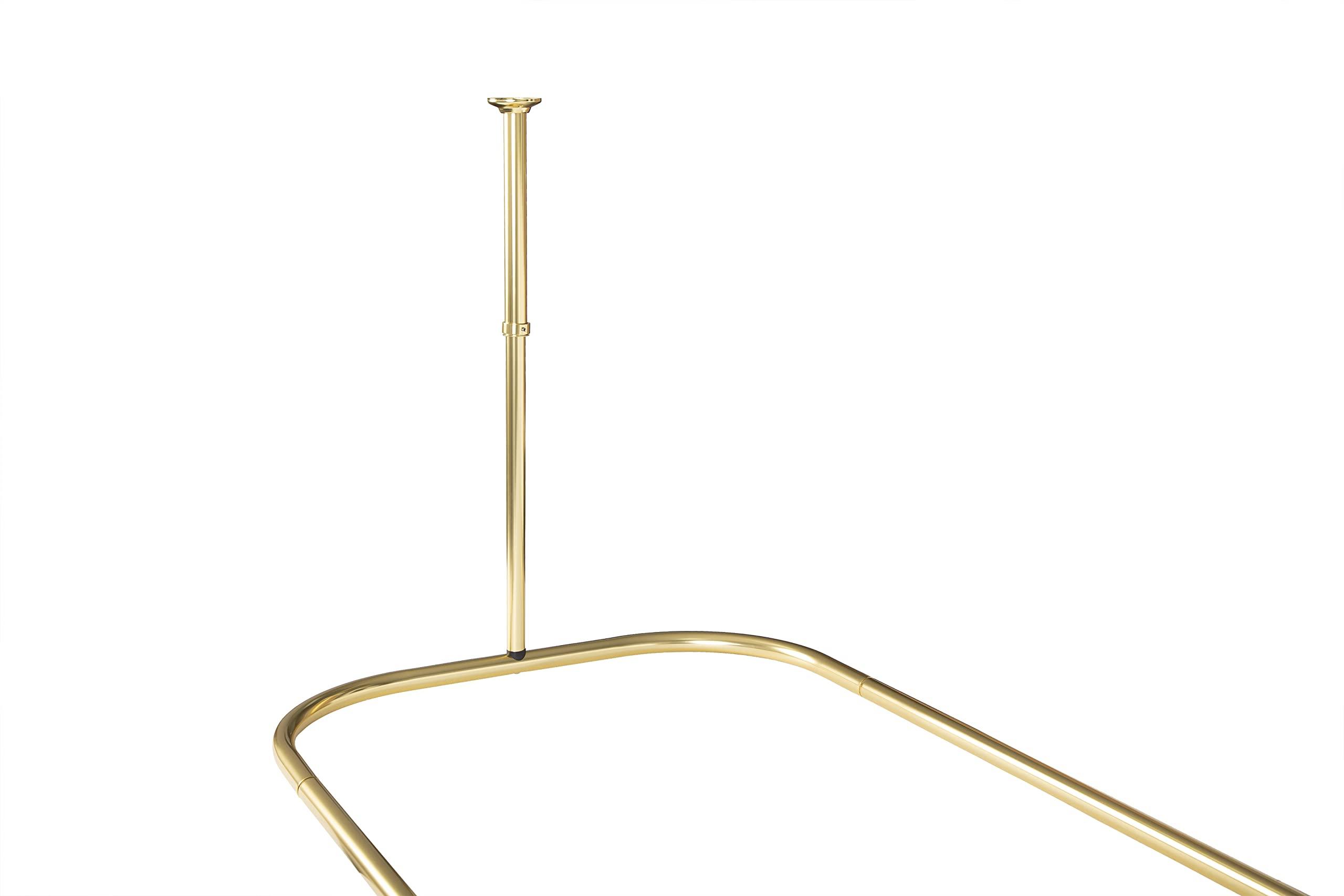 Utopia Alley Utopia Alley Rustproof Aluminum Hoop Shower Rod With Ceiling Support for Clawfoot Tub, 45.7 Inch Size by 22 Inch, Gold + White Shower Curtain 180x70inch