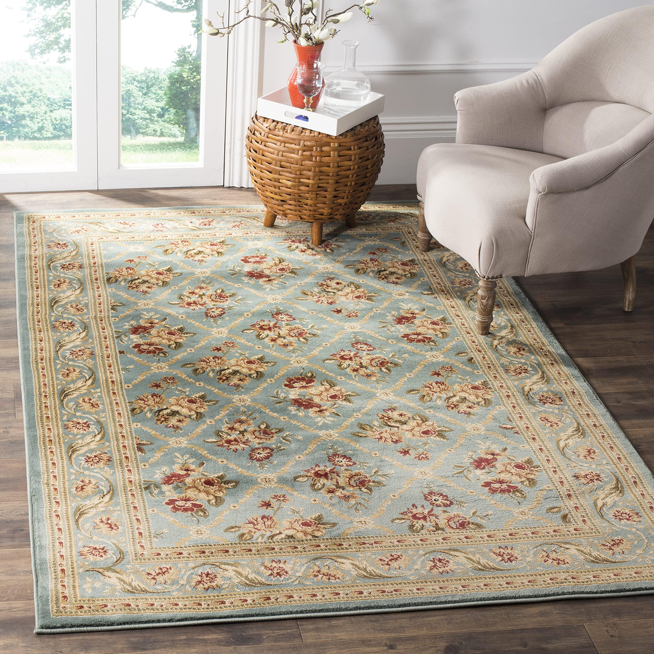 Safavieh SAFAVIEH Lyndhurst Collection Area Rug - 5'3" x 7'6", Blue & Blue, Traditional Floral Trellis Design, Non-Shedding & Easy Care, Ideal for High Traffic Areas in Living Room, Bedroom (LNH556-6565)