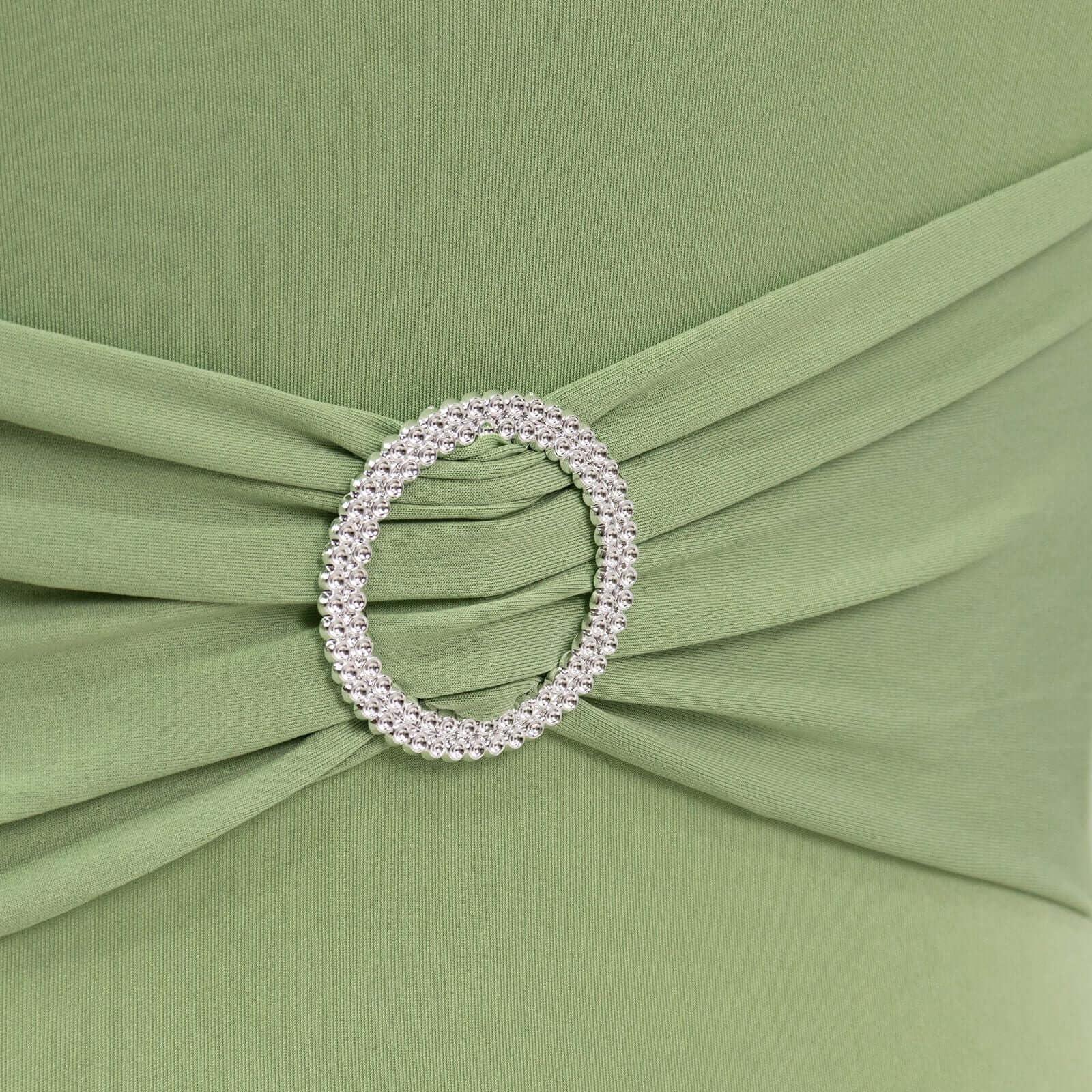 Balsa Circle Balsa Circle Sage Green Spandex Folding Chair Cover Silver Rhinestone Buckled Sash Band Wedding Linens Decorations Reception Supplies